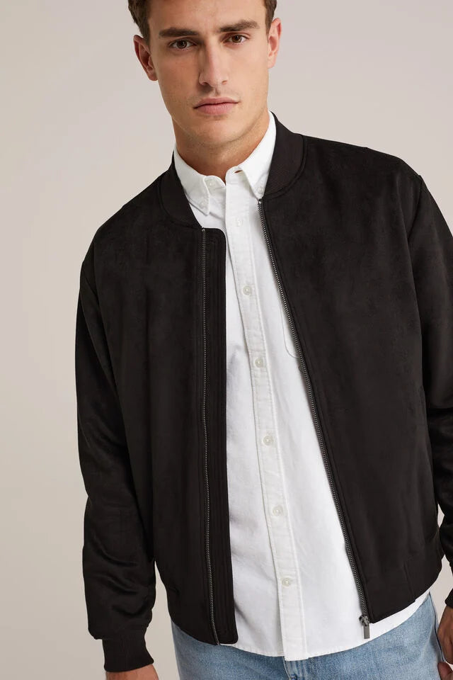 Men’s Regular Fit Suede Bomber Jacket Black