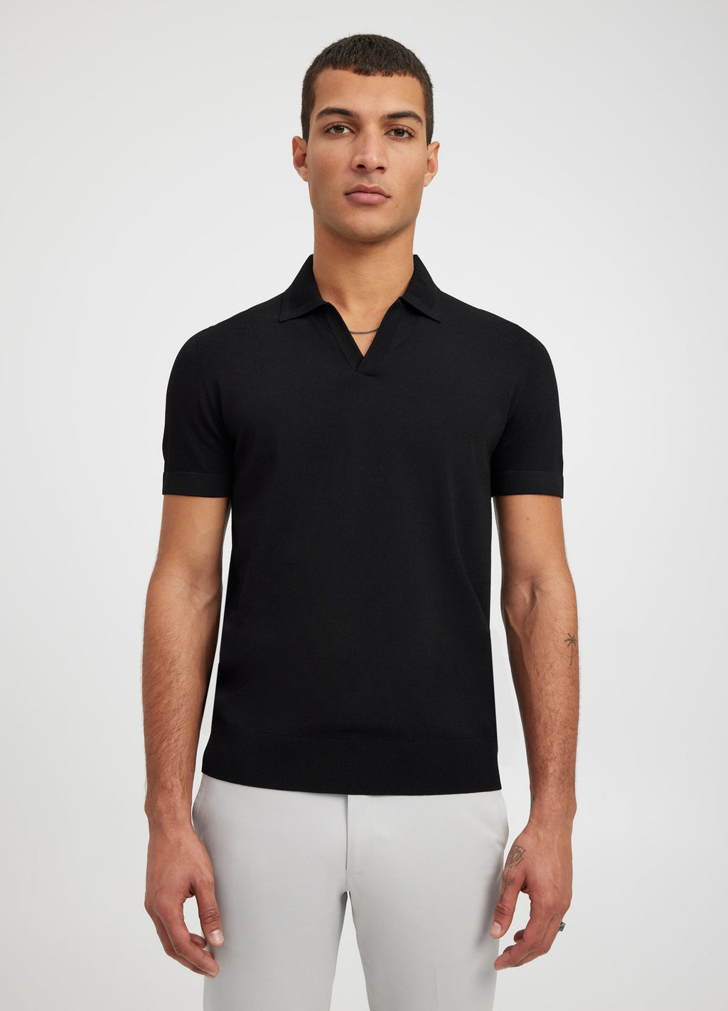 Rully Rib Collar Tech Knit Polo Black