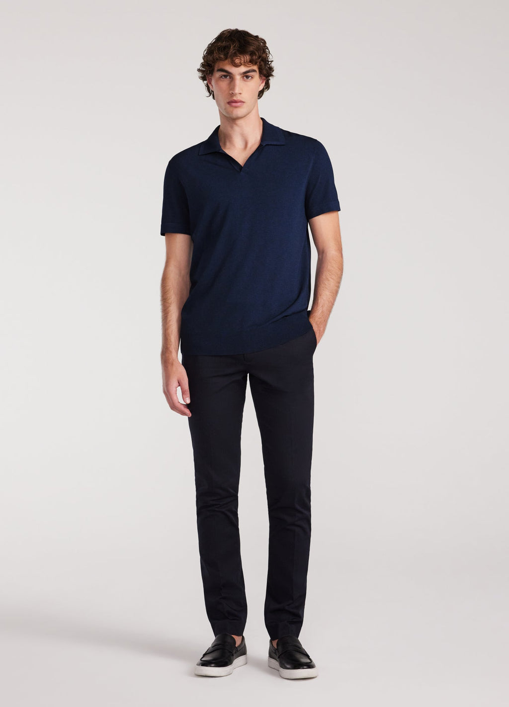 Rully Rib Collar Tech Knit Polo Delft Blue