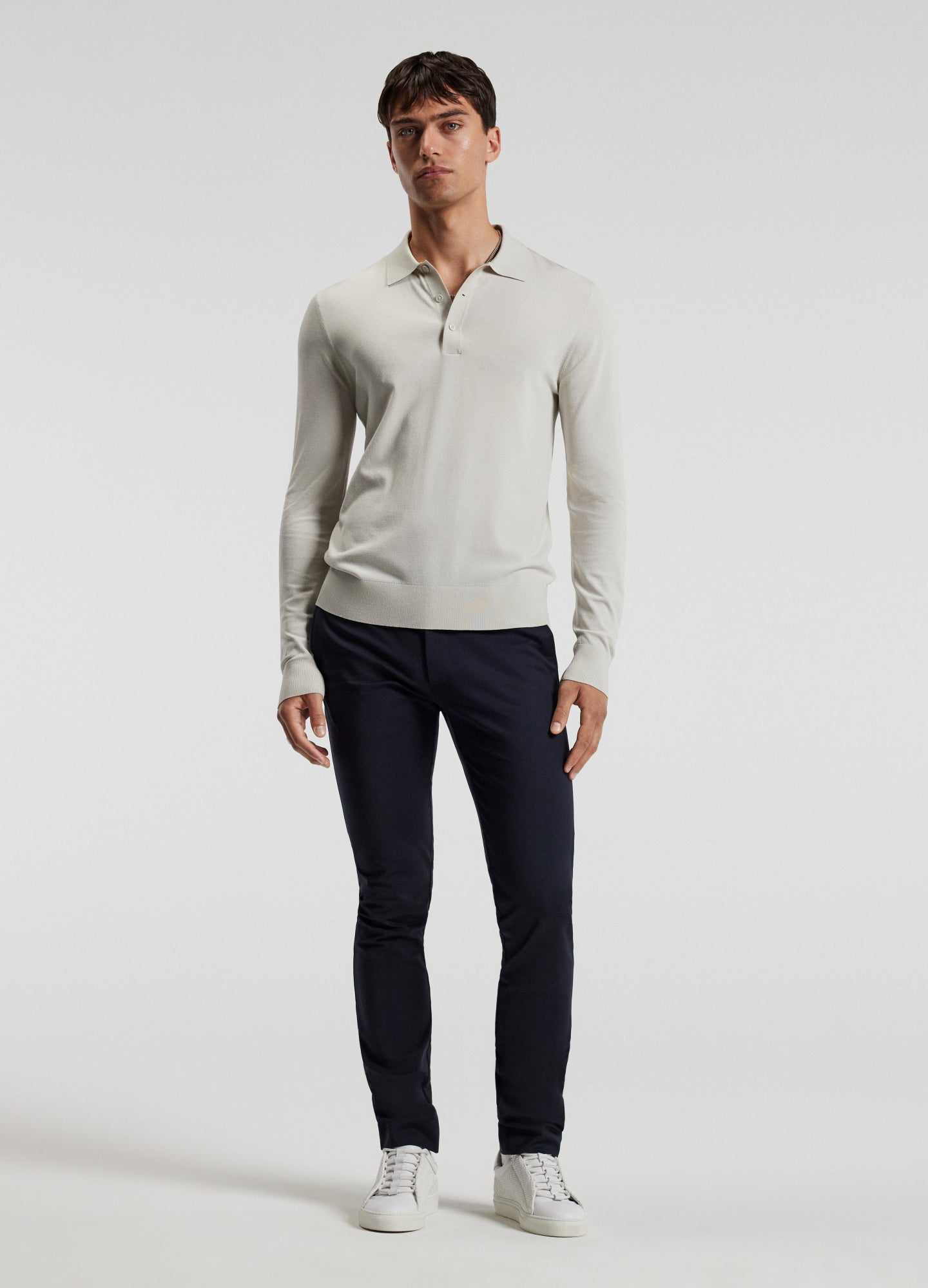 Rully Long Sleeved Tech Knit Polo Salt