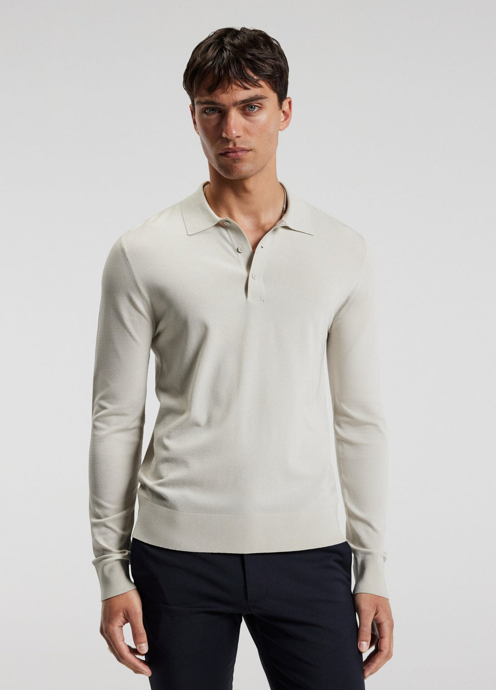 Rully Long Sleeved Tech Knit Polo Salt