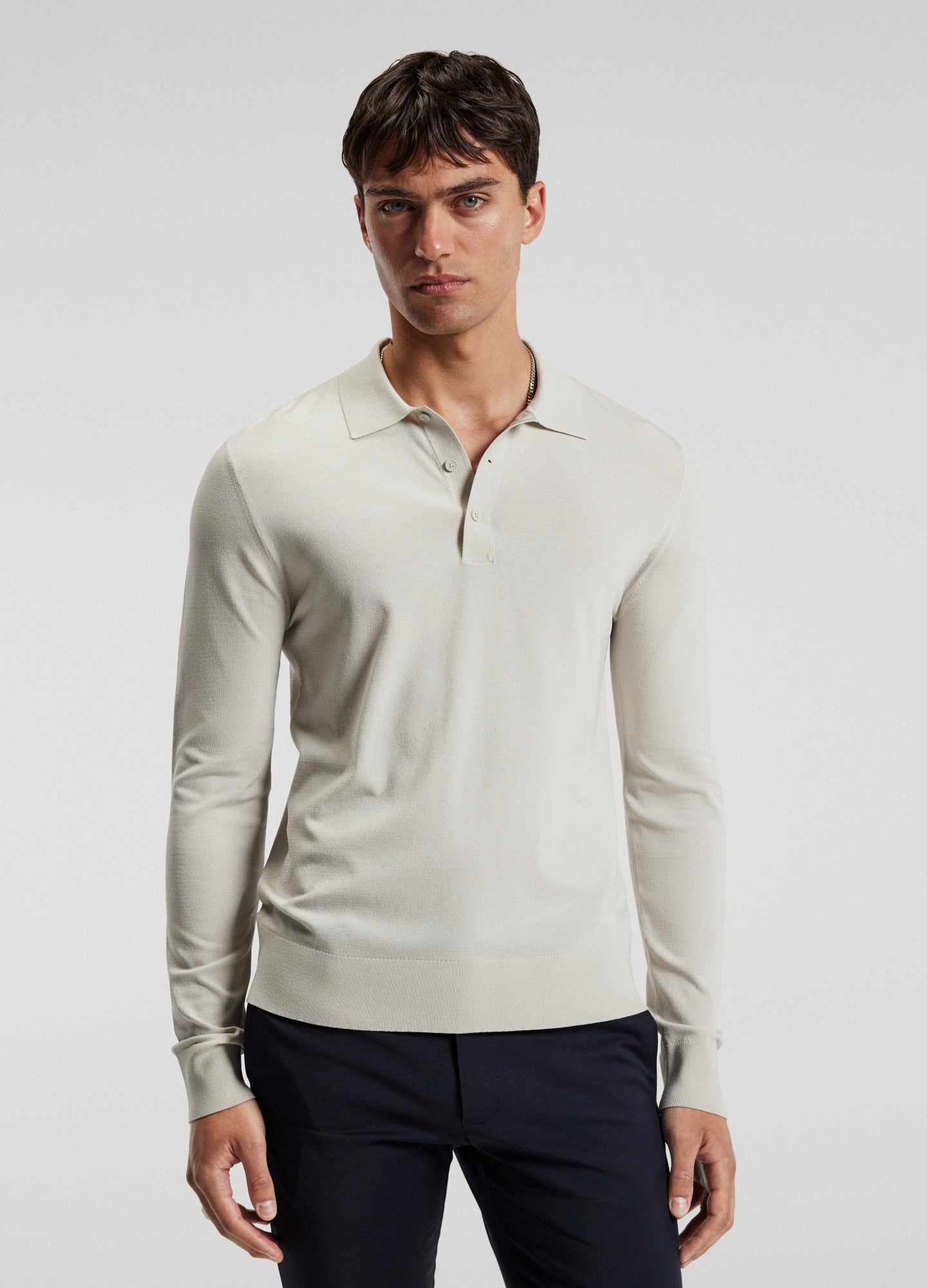 Rully Long Sleeved Tech Knit Polo Salt