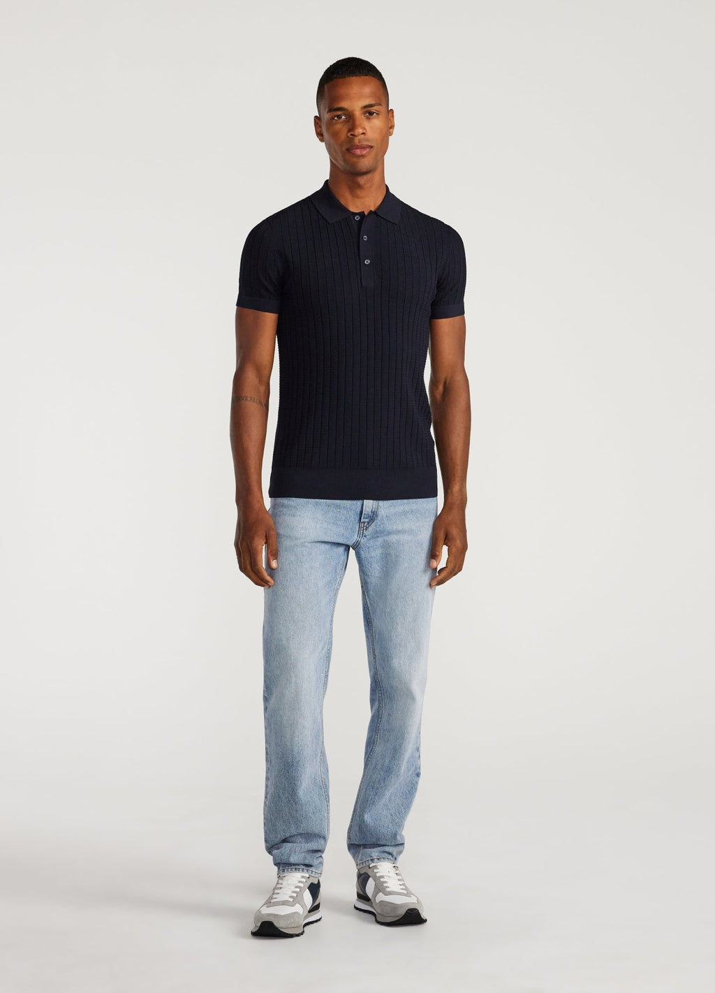 Rully Textured Rib Tech Knit Polo Navy