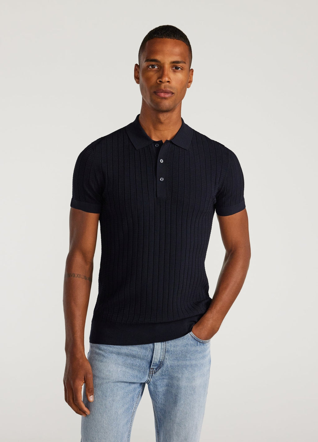 Rully Textured Rib Tech Knit Polo Navy