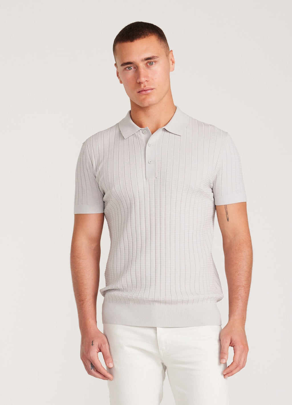 Rully Textured Rib Tech Knit Polo Silver