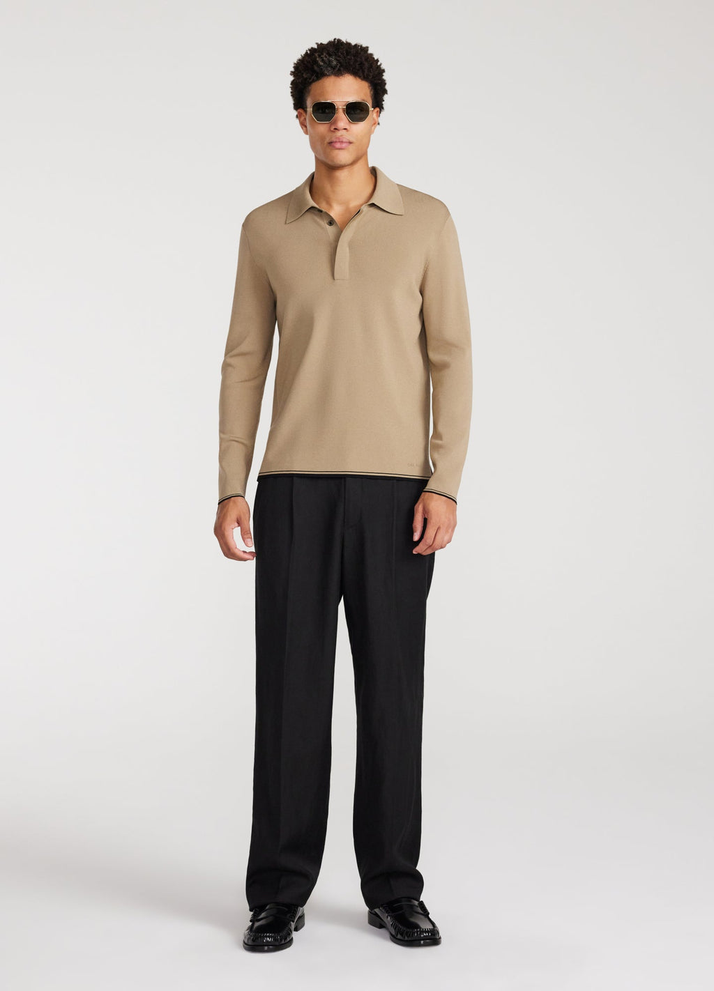 Rully Tipped Edge Long Sleeve Polo Sand