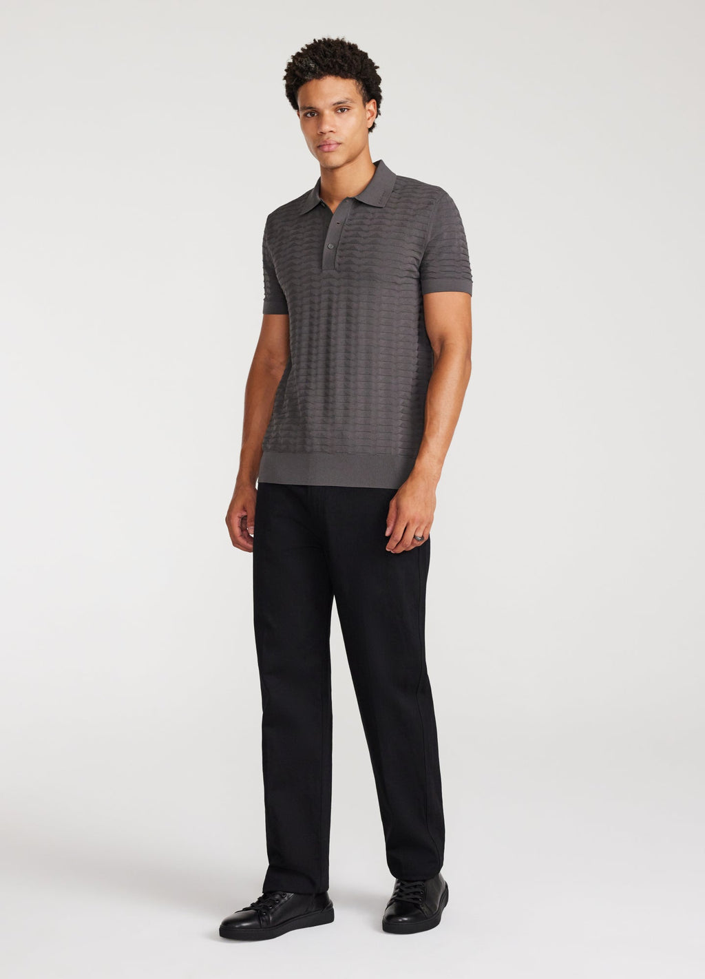Rully Triangle Knit Polo Steel Grey