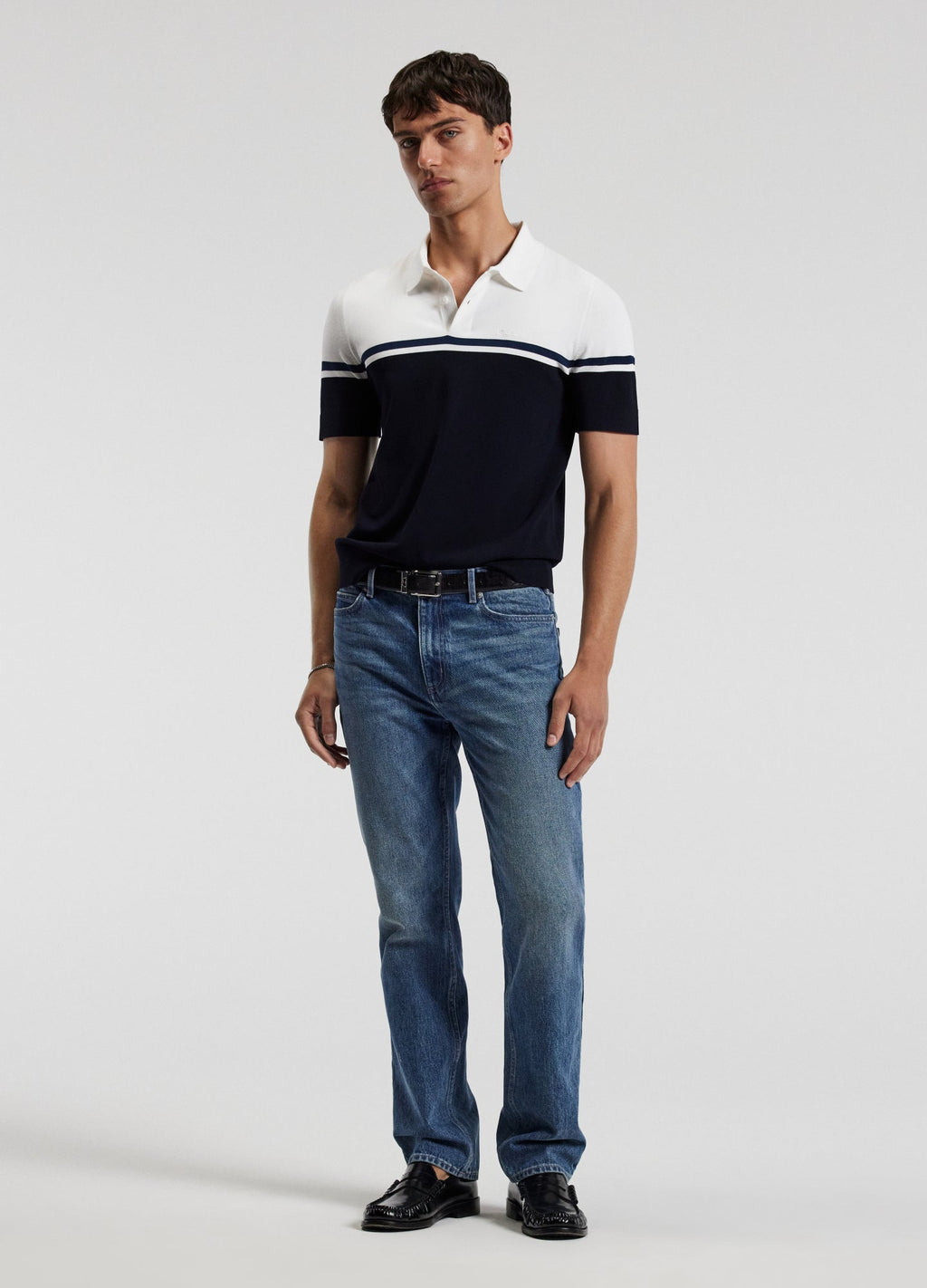 Rully Contrast Block Stripe Polo Navy