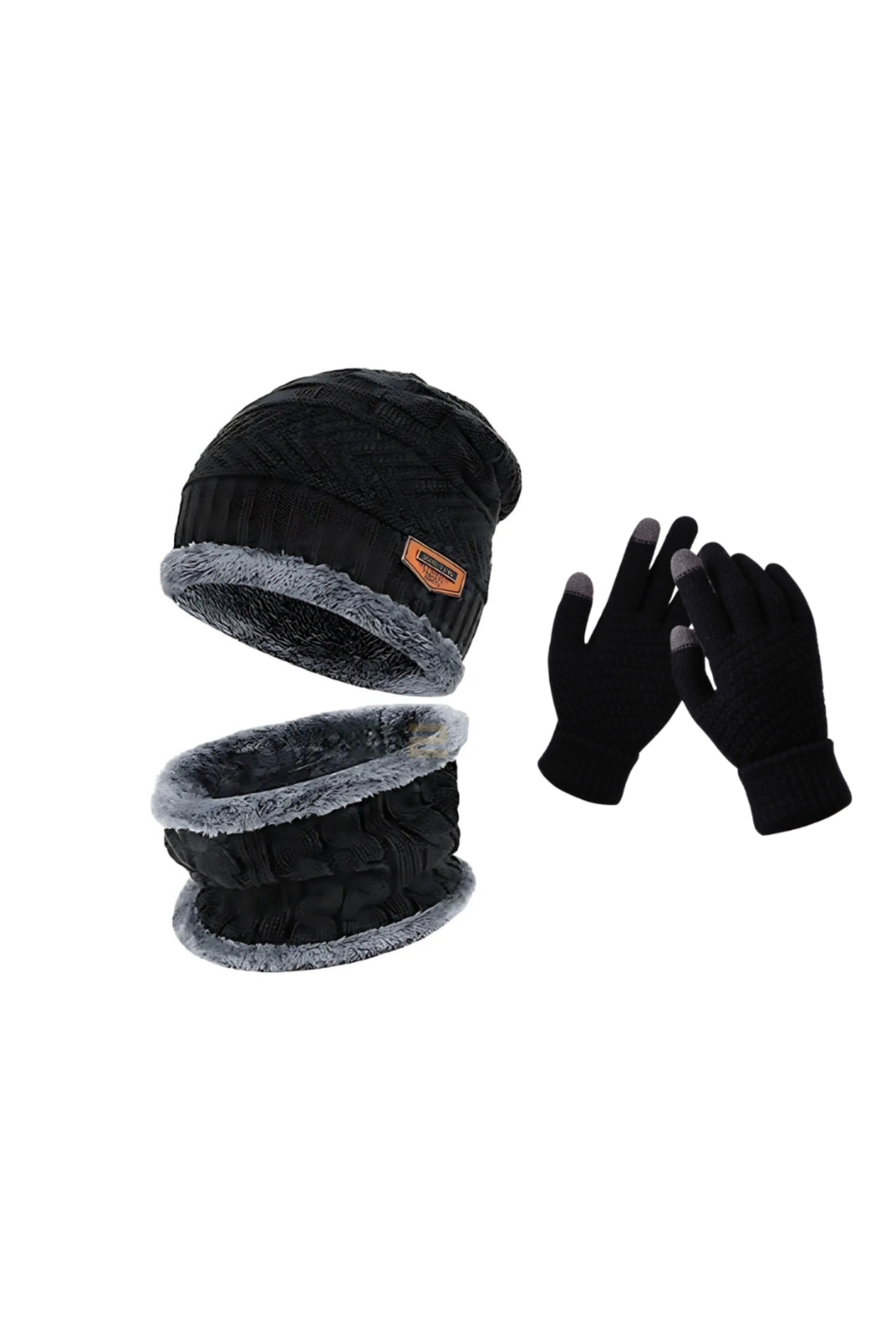 Winter Accessory Set — Lined Beanie, Neck Warmer & Touchscreen Gloves