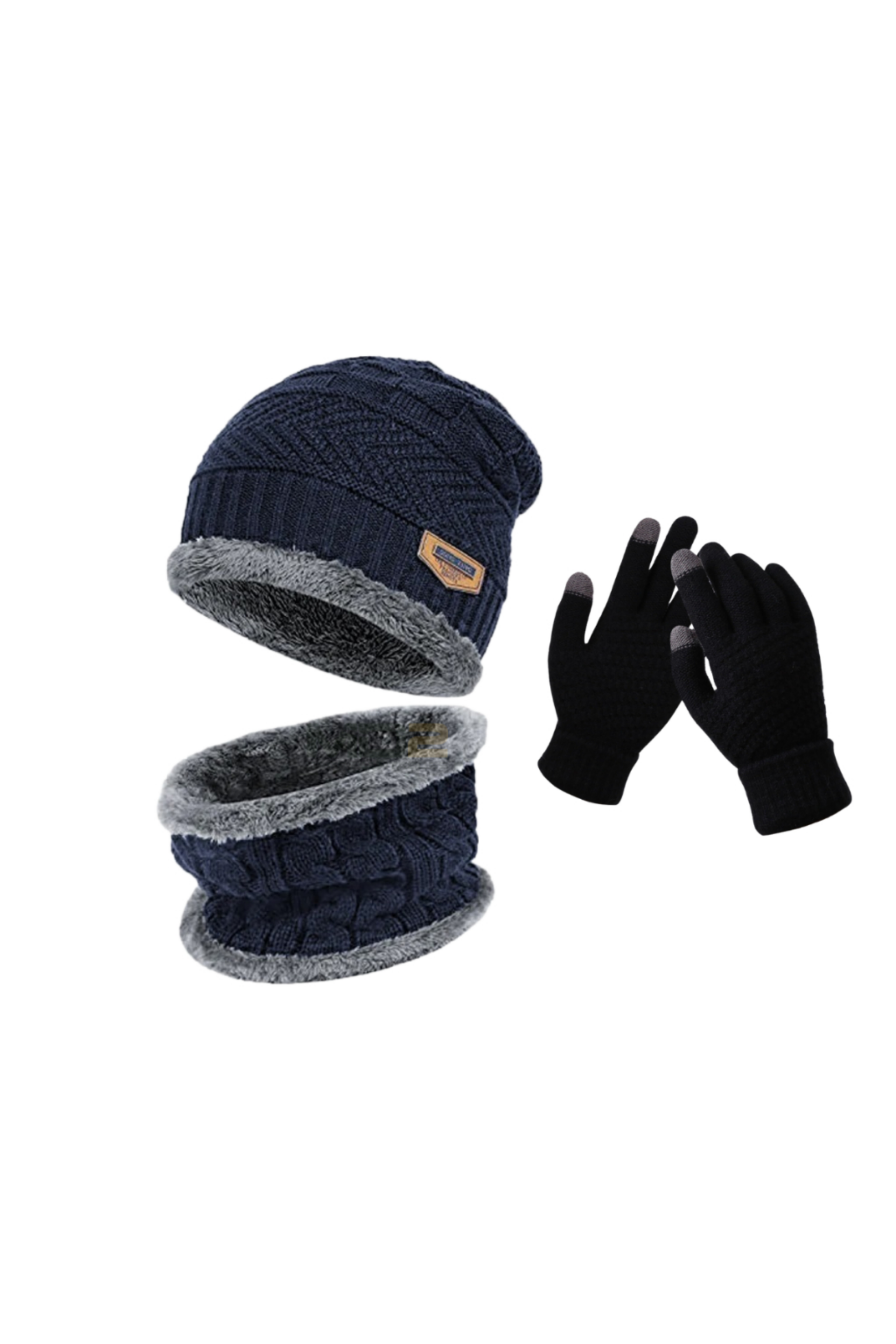 Winter Accessory Set — Lined Beanie, Neck Warmer & Touchscreen Gloves
