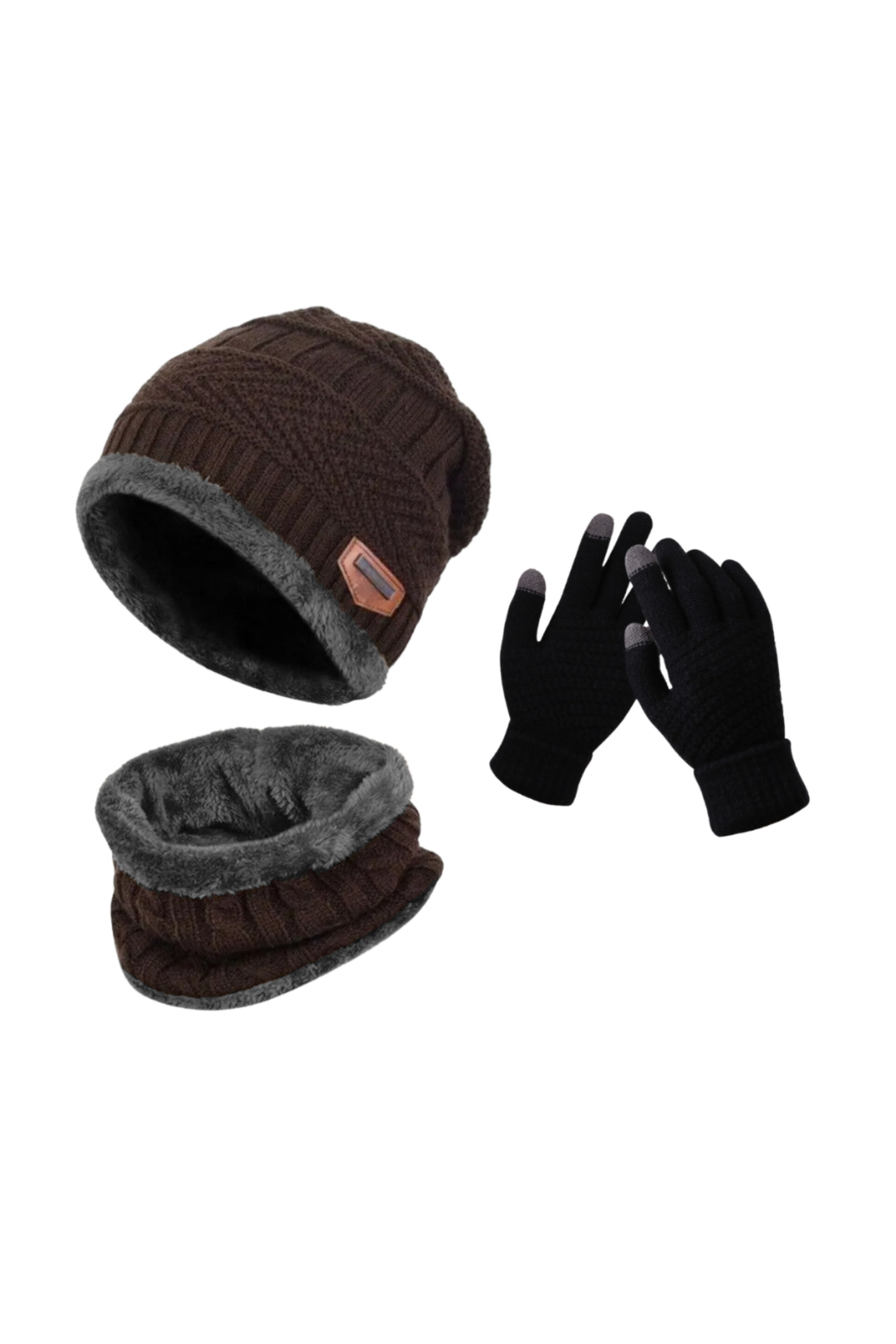 Winter Accessory Set — Lined Beanie, Neck Warmer & Touchscreen Gloves