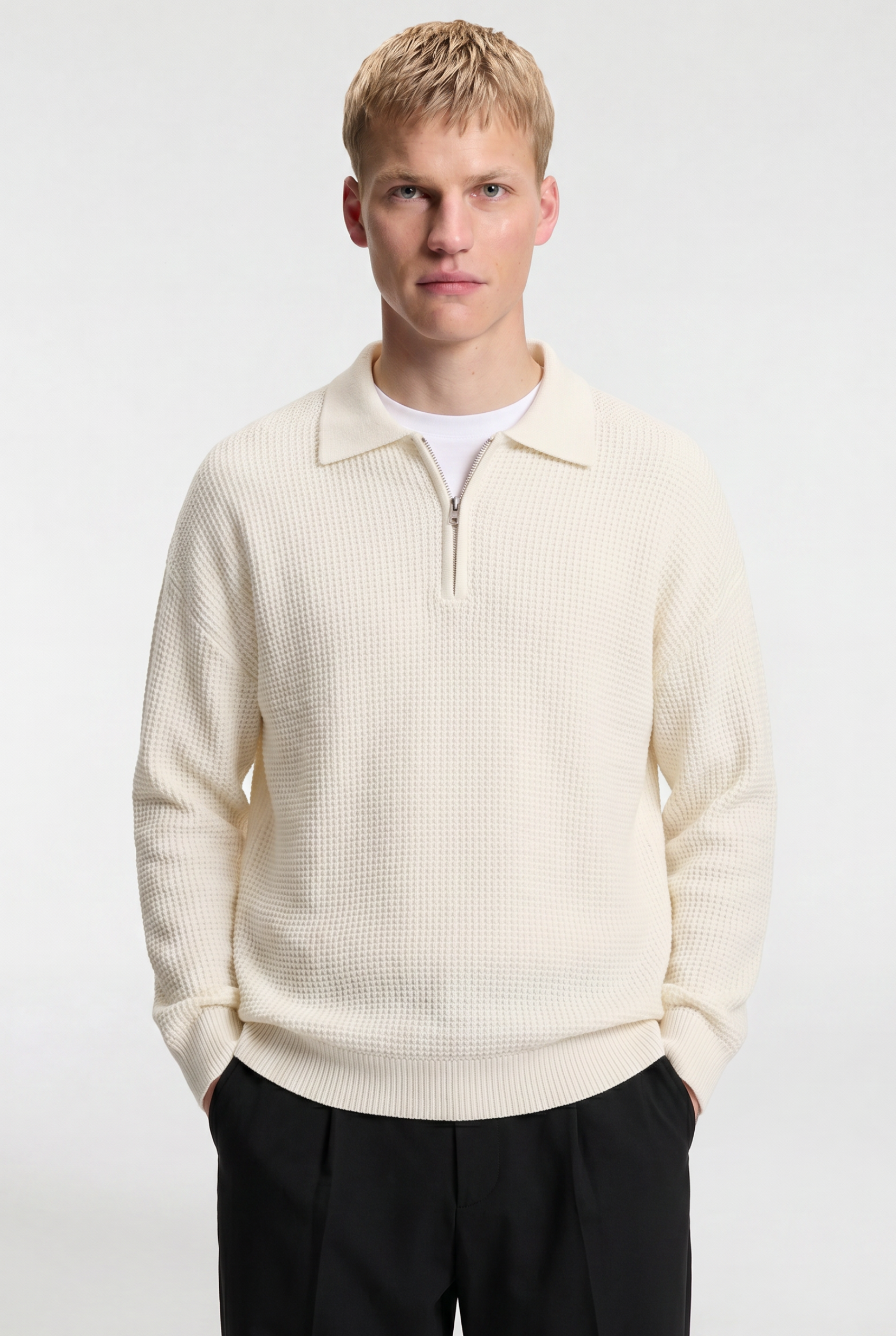 Men’s Half-Zip Knit Polo Jumper – Long Sleeve