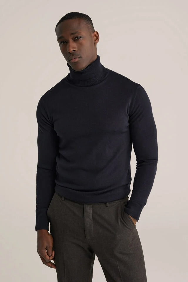 Men’s Slim Fit Merino Wool Roll-Neck Jumper