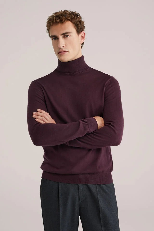 Men’s Slim Fit Merino Wool Roll-Neck Jumper