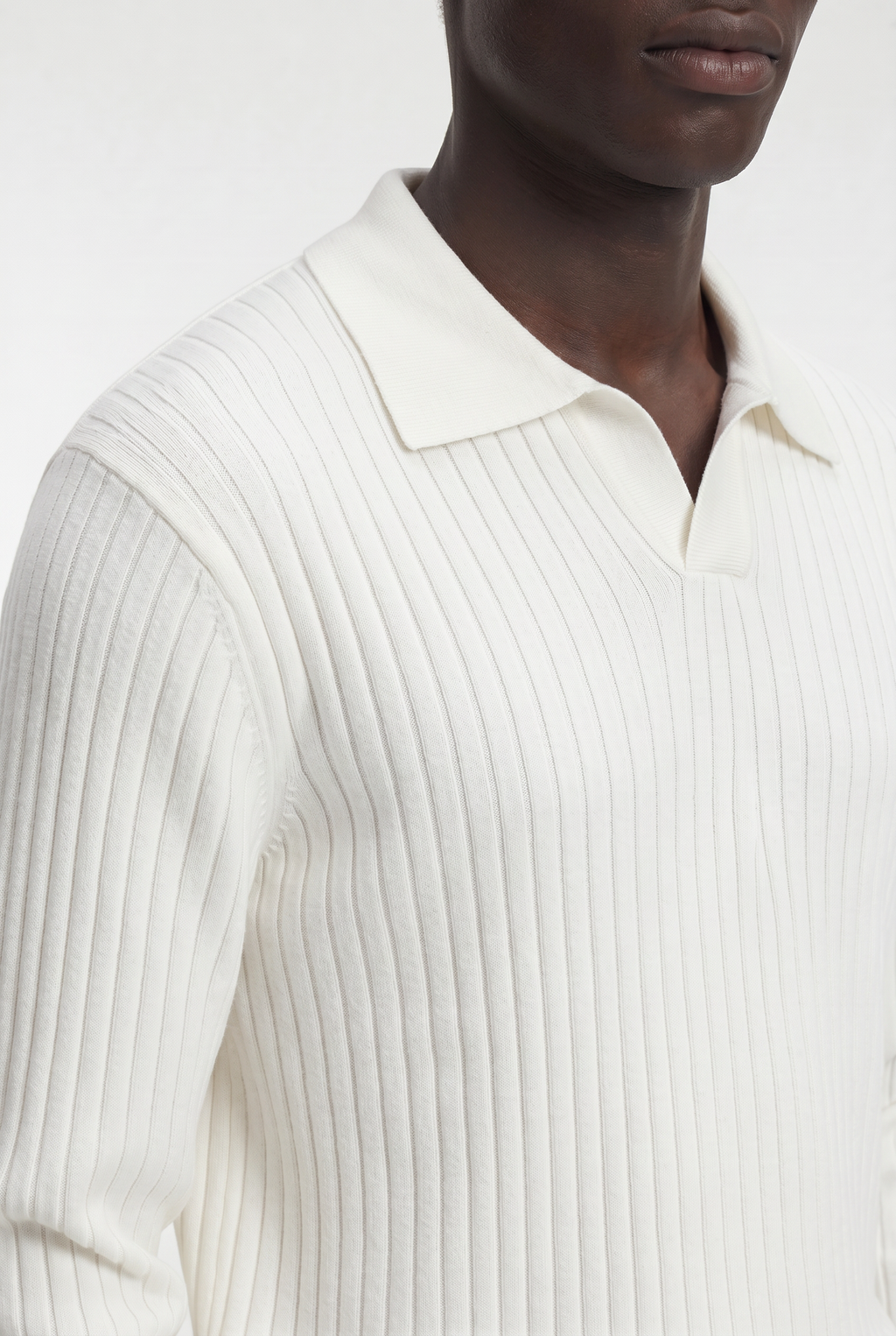 Men’s Ribbed V-Neck Polo Shirt – Long Sleeve