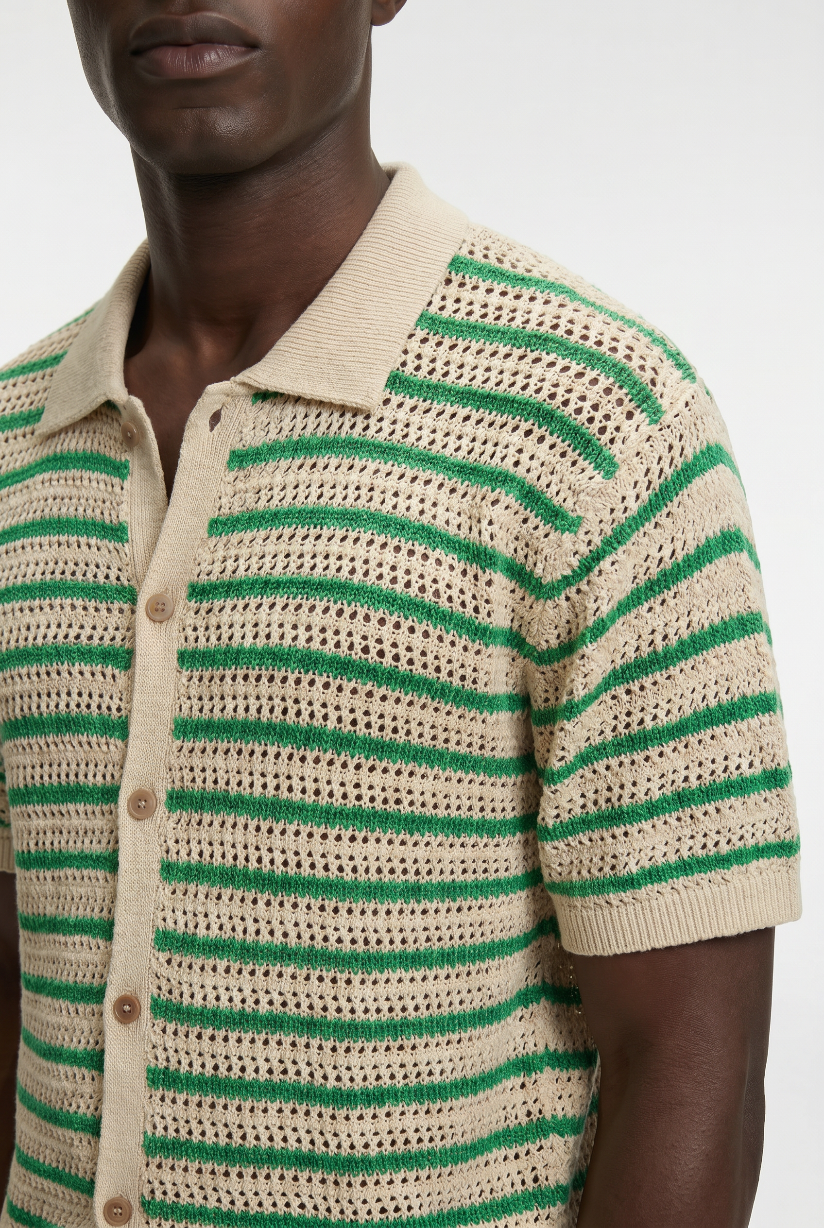 Men's Striped Crochet Knit Shirt