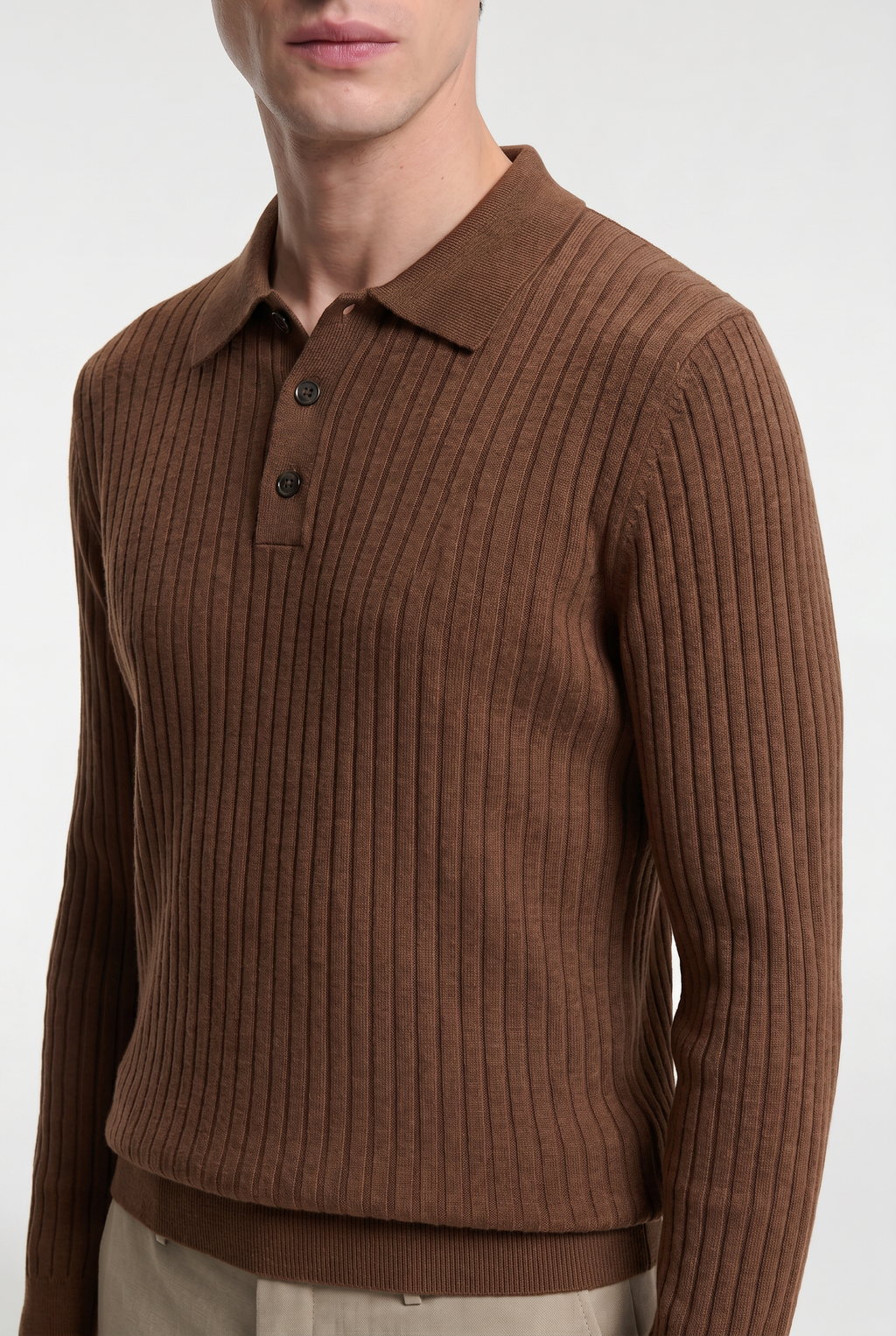Men’s Ribbed Knit Polo – Long Sleeve