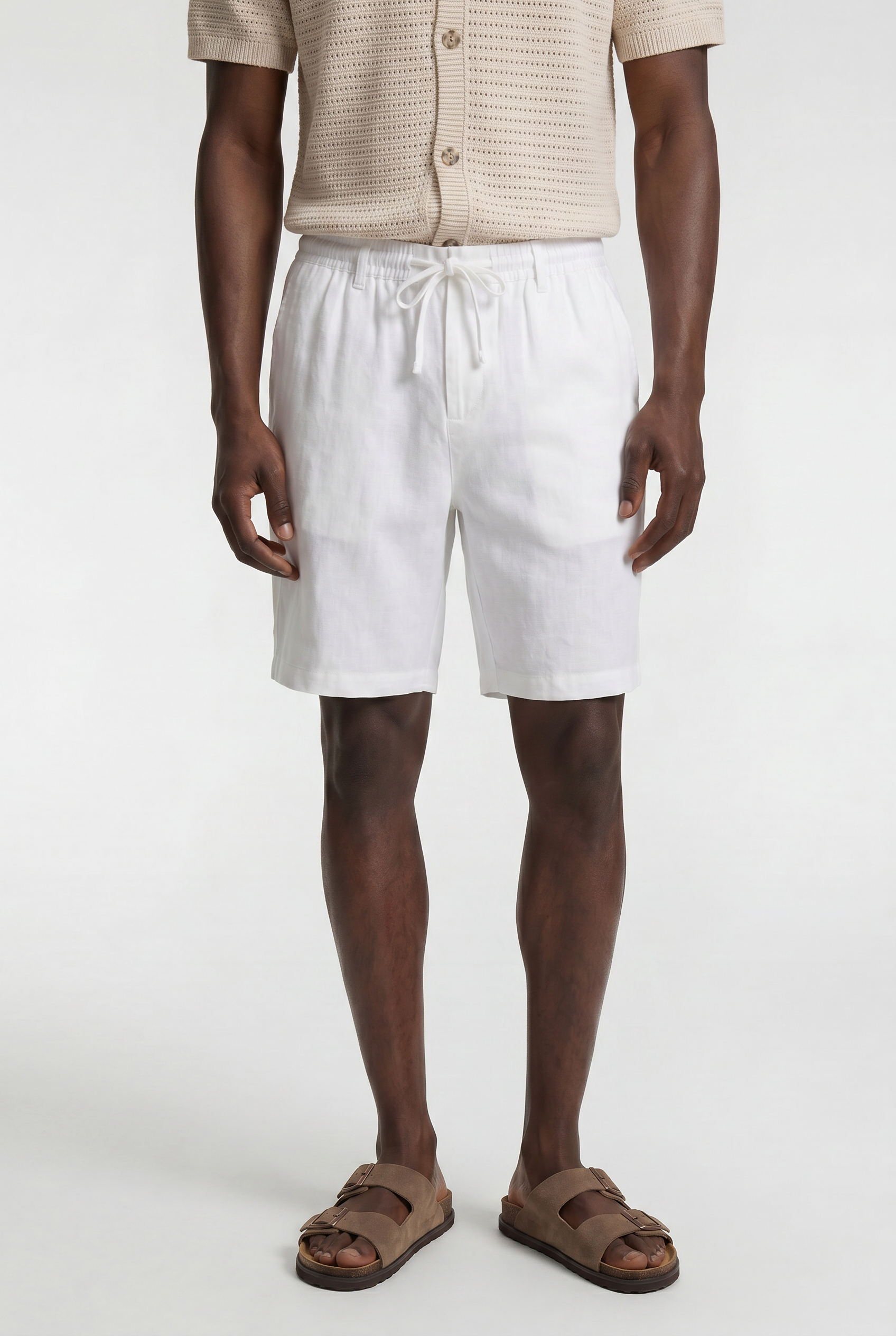 Men’s Linen Drawstring Shorts with Zip Fly
