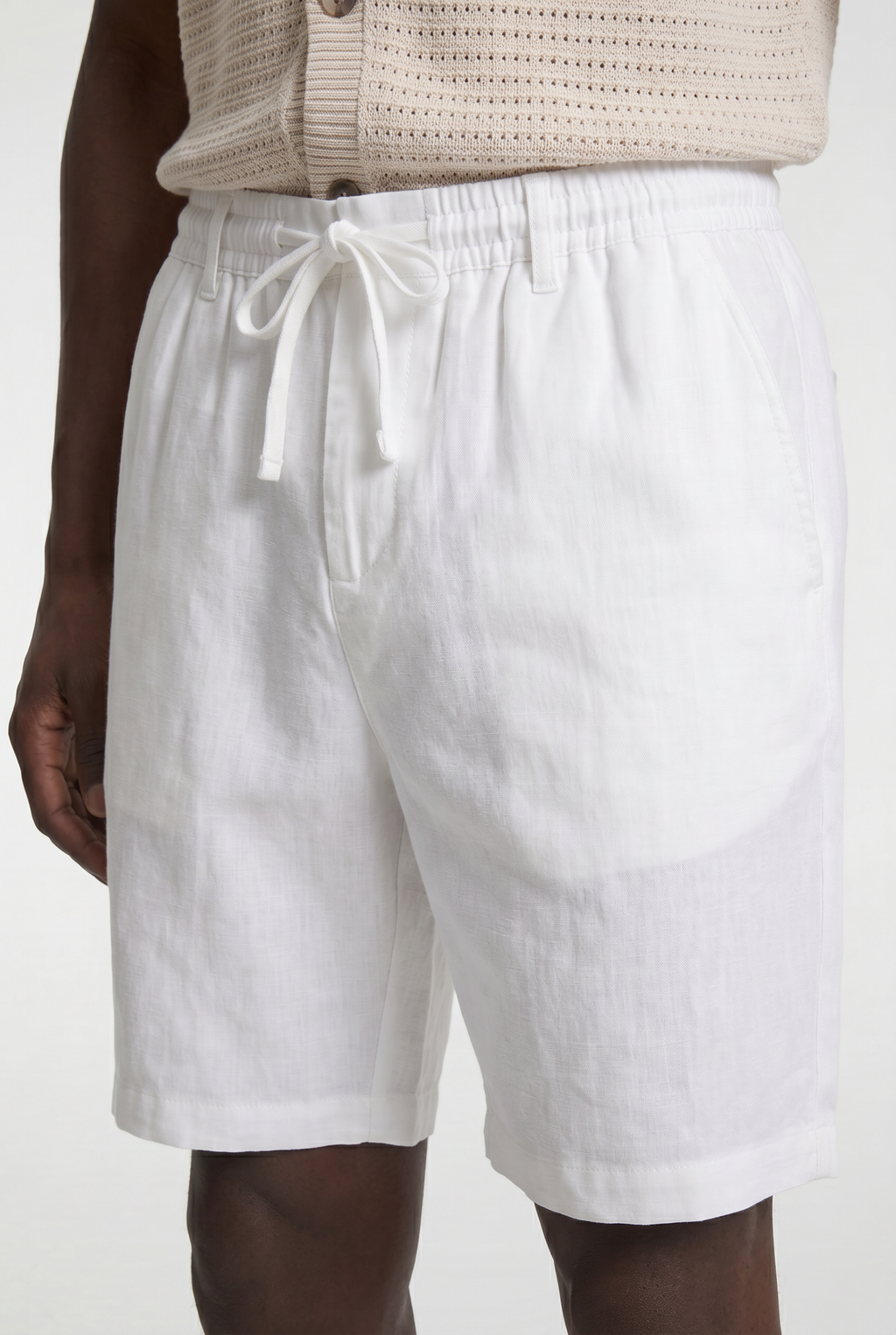 Men’s Linen Drawstring Shorts with Zip Fly