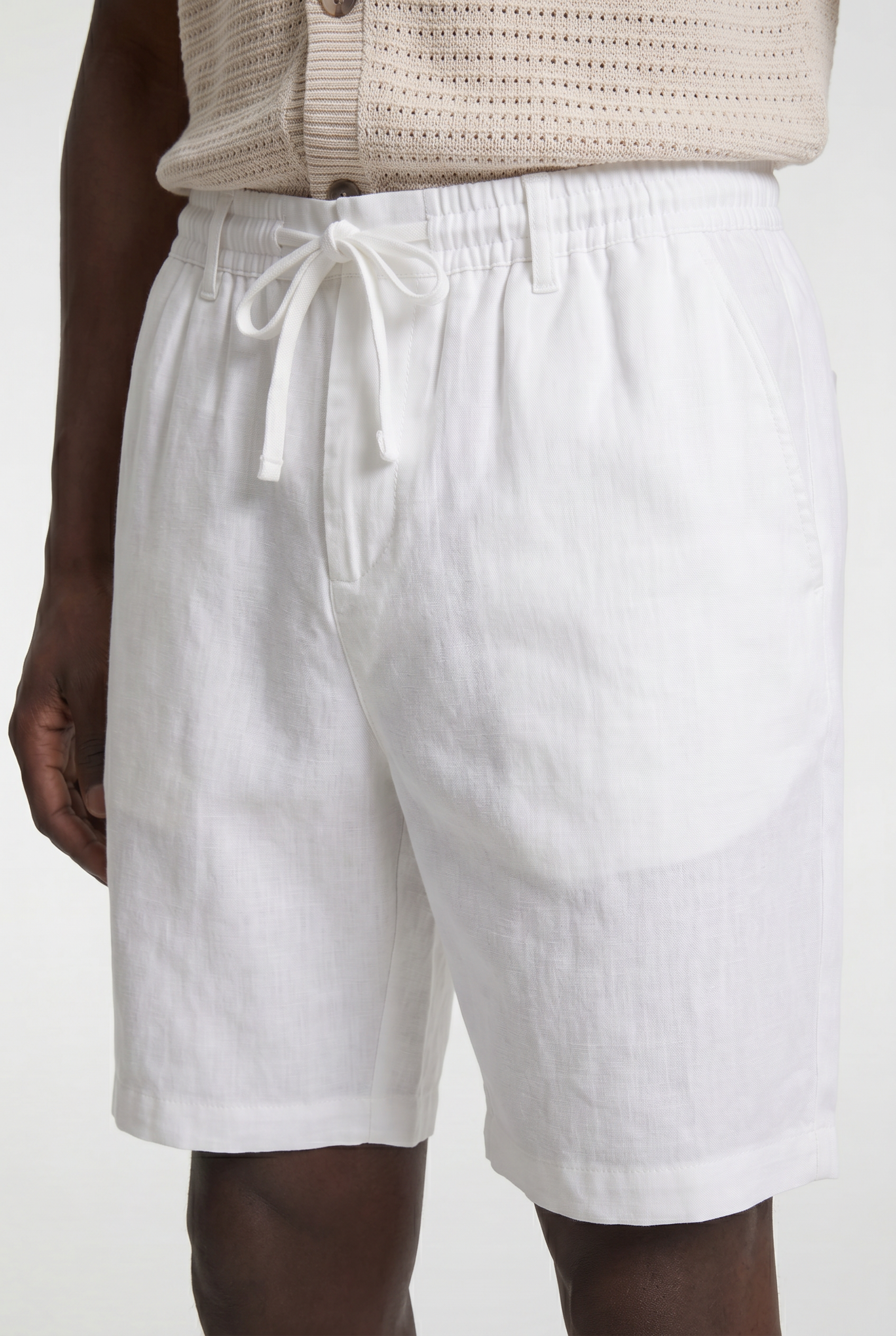 Men’s Linen Drawstring Shorts with Zip Fly