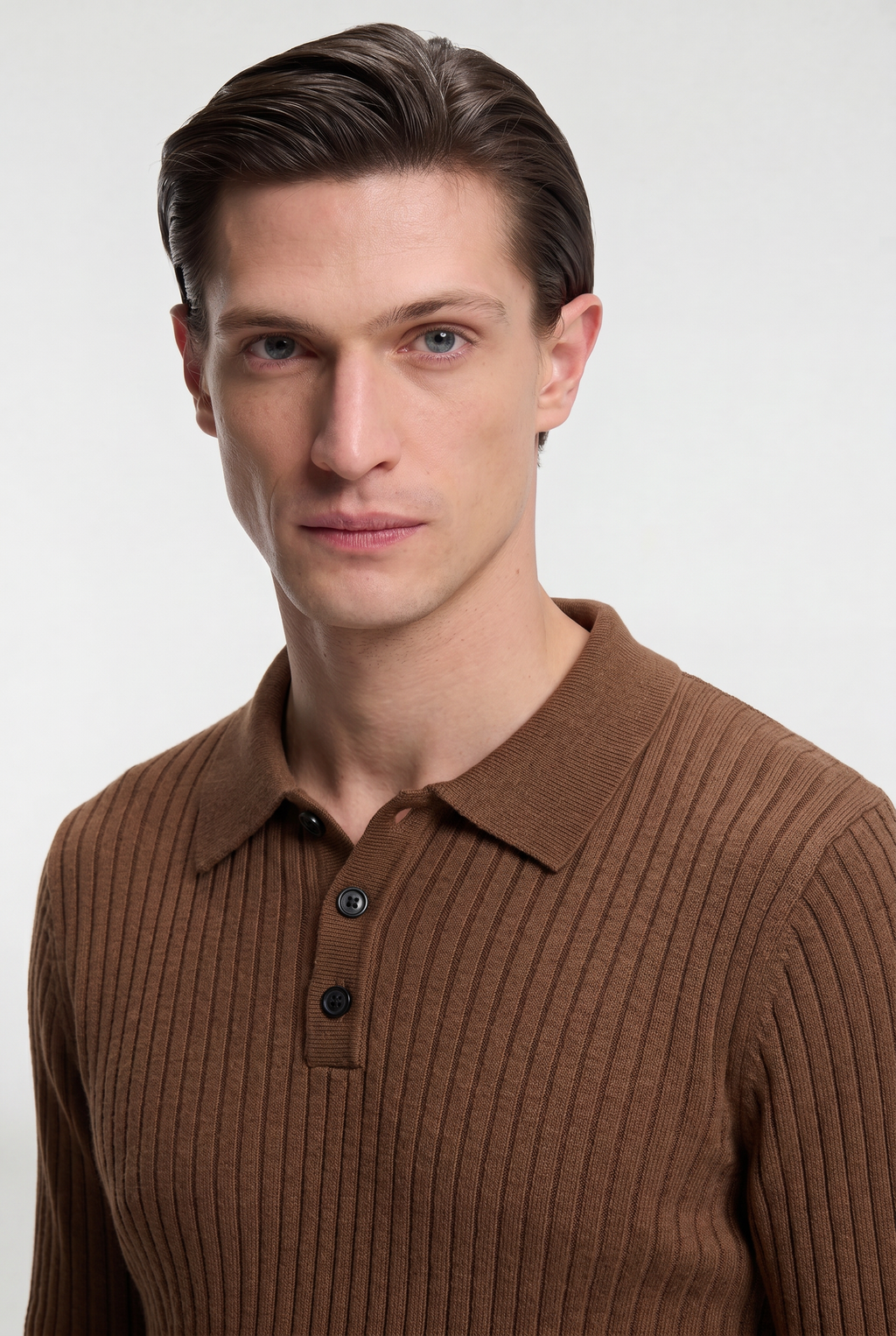 Men’s Ribbed Knit Polo – Long Sleeve