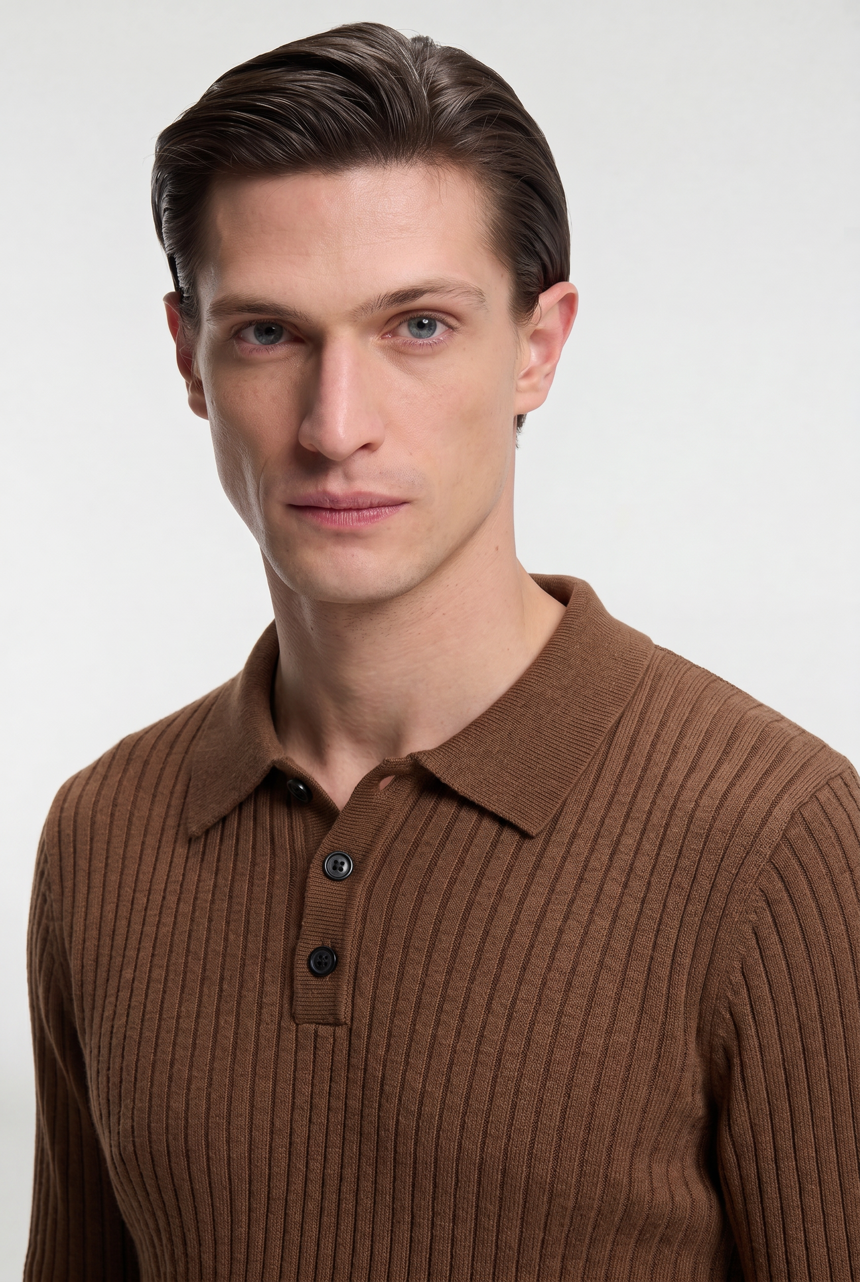 Men’s Ribbed Knit Polo – Long Sleeve