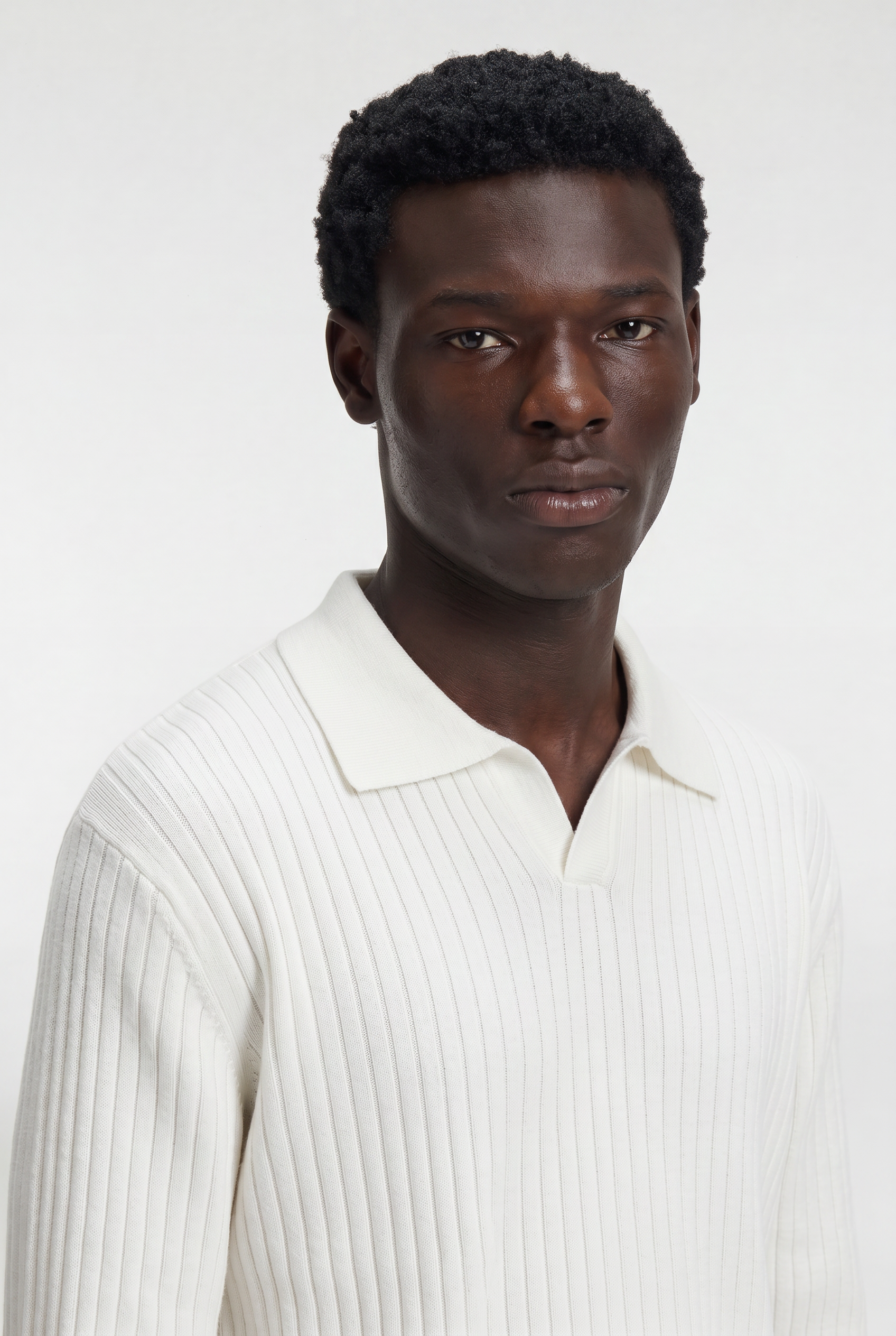 Men’s Ribbed V-Neck Polo Shirt – Long Sleeve