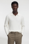 Men’s Ribbed V-Neck Polo Shirt – Long Sleeve