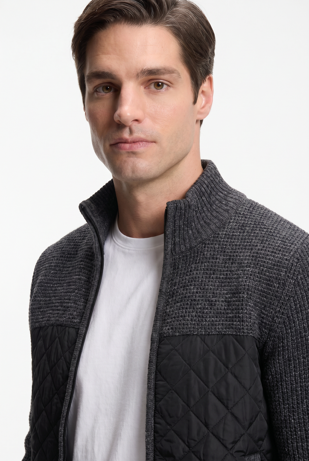 Men's Quilted Panel Knit Cardigan