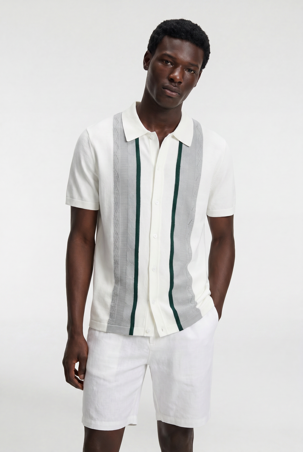 Men's Striped Knit Polo Shirt