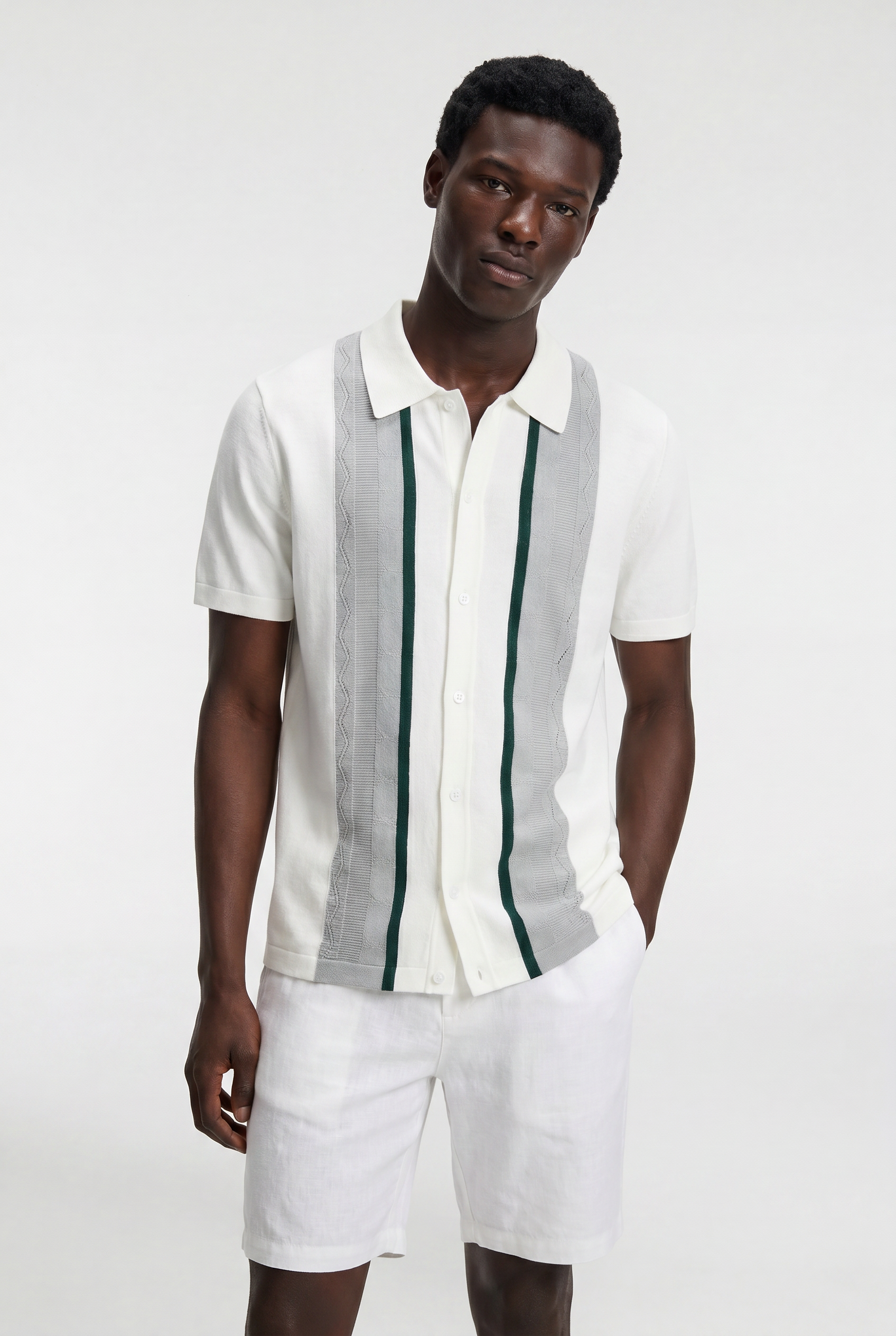 Men's Striped Knit Polo Shirt