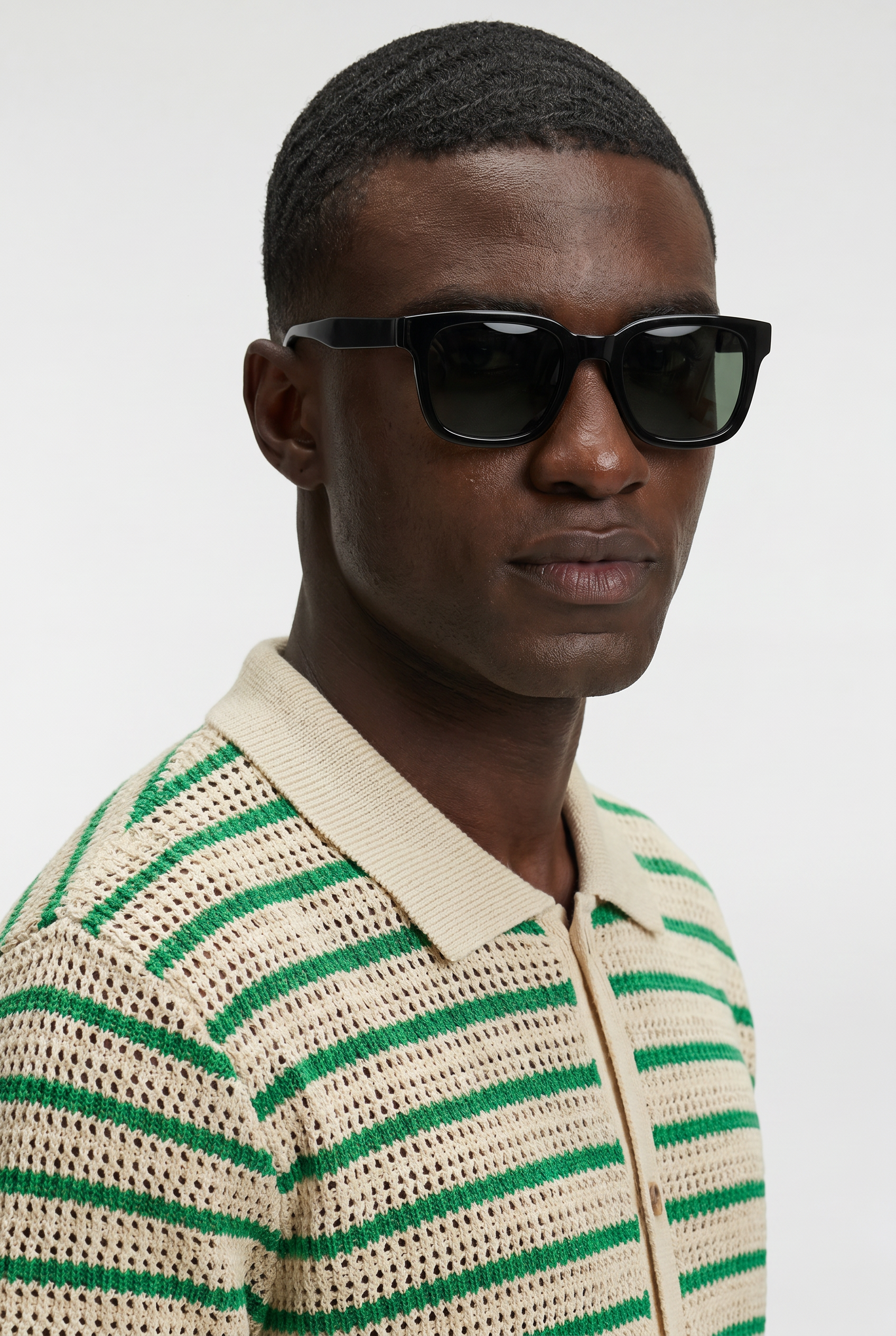 Men's Striped Crochet Knit Shirt