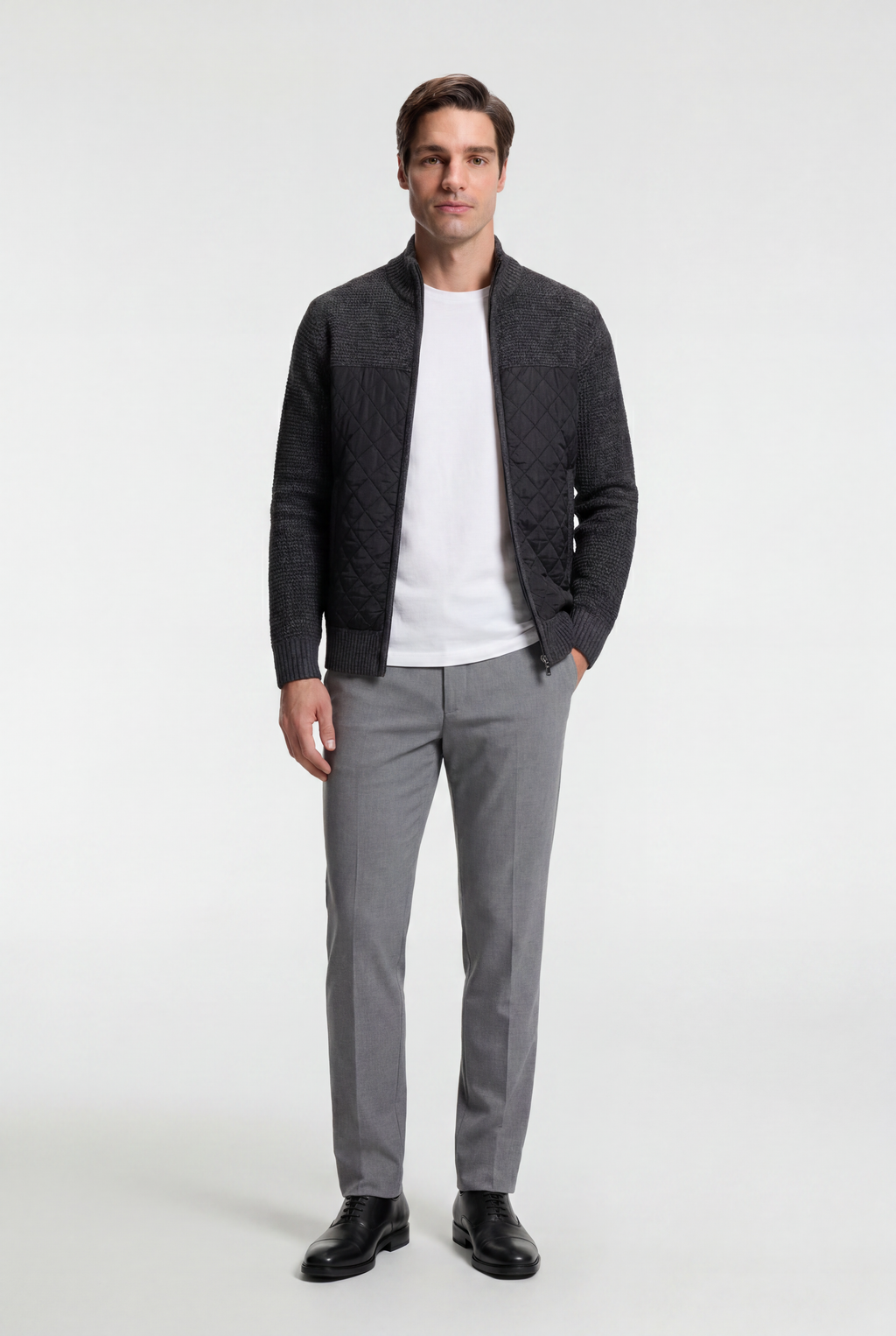 Men's Quilted Panel Knit Cardigan