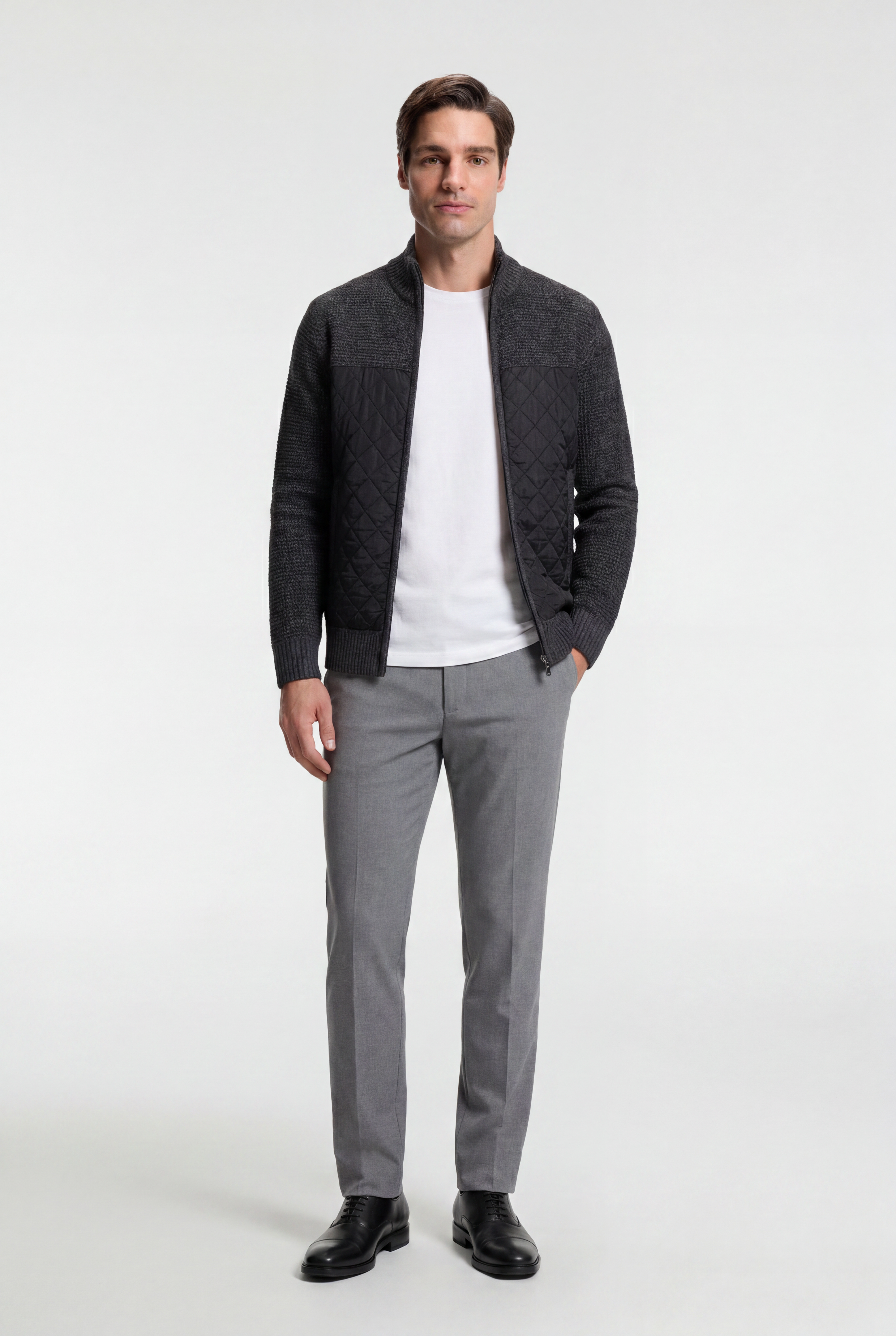 Men's Quilted Panel Knit Cardigan