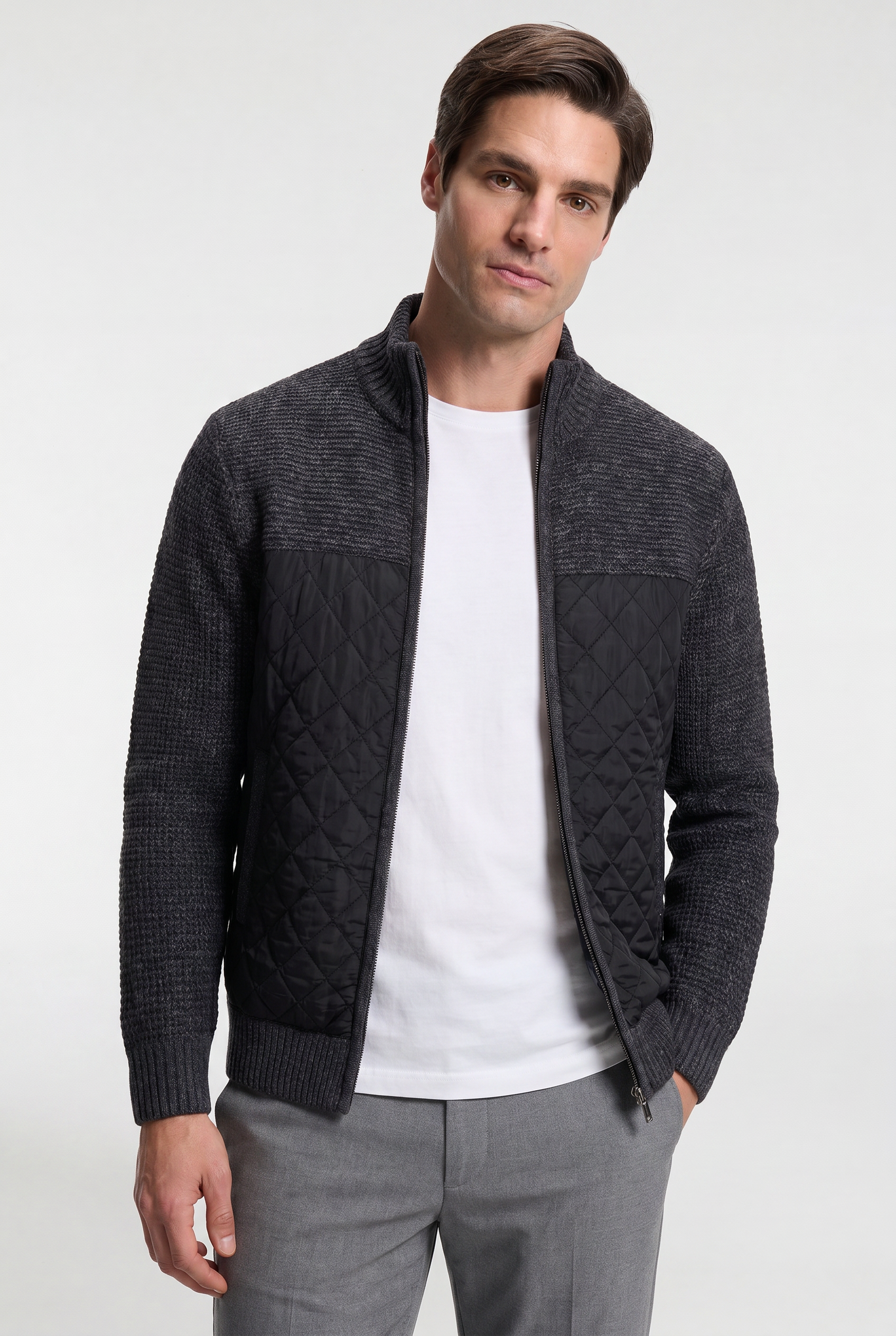 Men's Quilted Panel Knit Cardigan