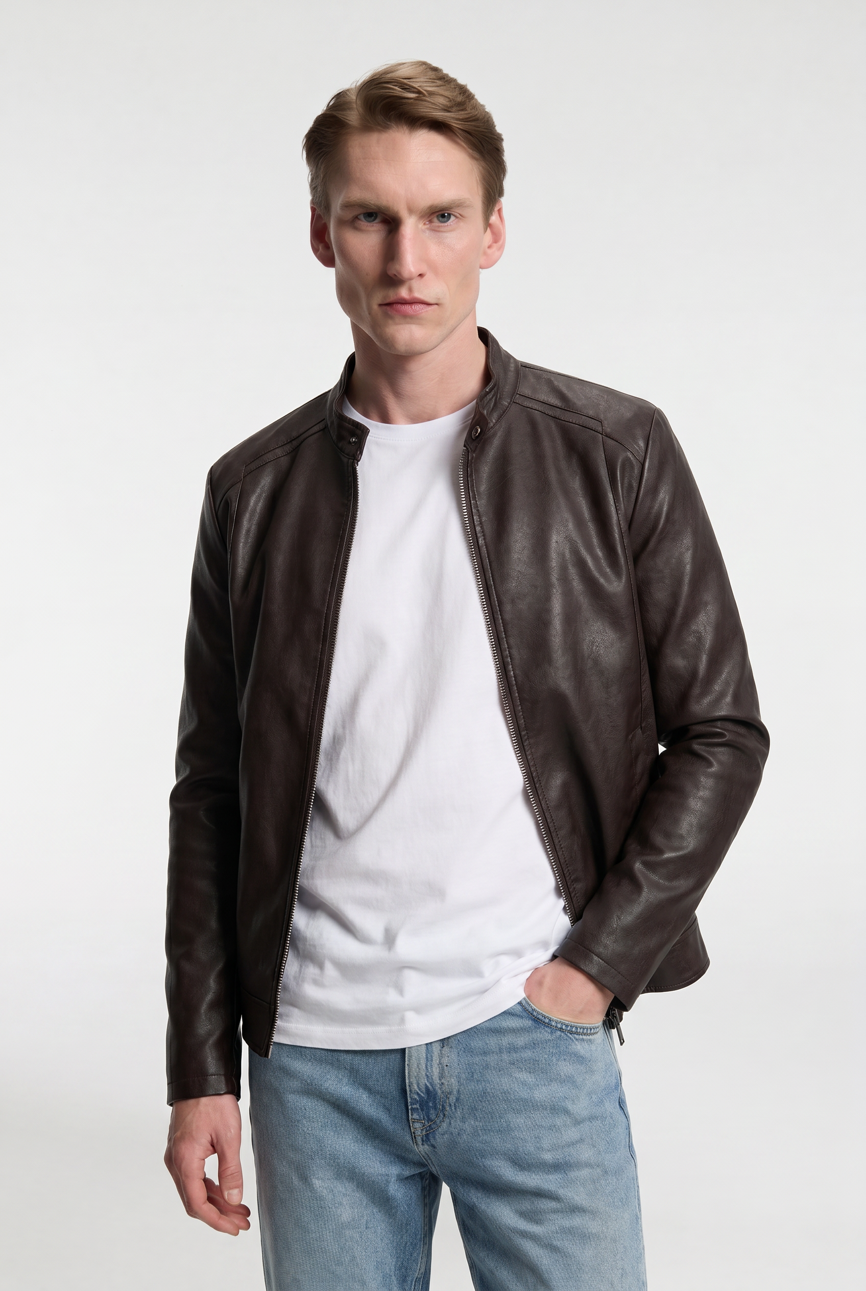 Men's Faux Leather Biker Jacket