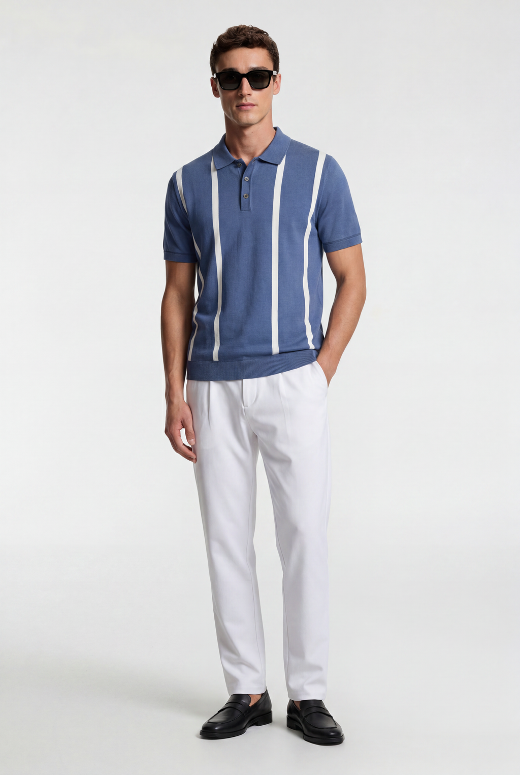 Men's Bold Stripe Knit Polo Shirt