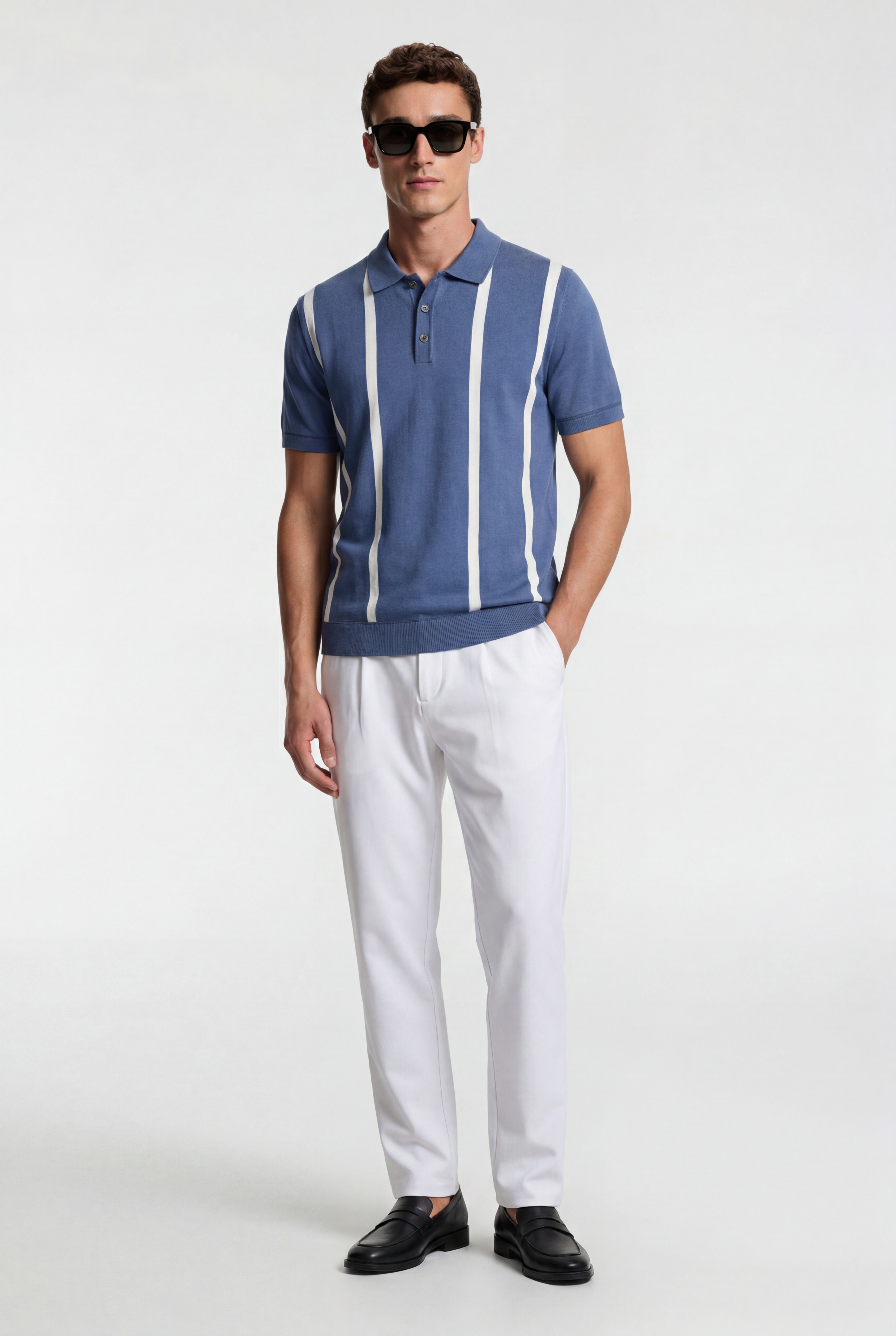 Men's Bold Stripe Knit Polo Shirt