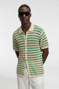 Men's Striped Crochet Knit Shirt