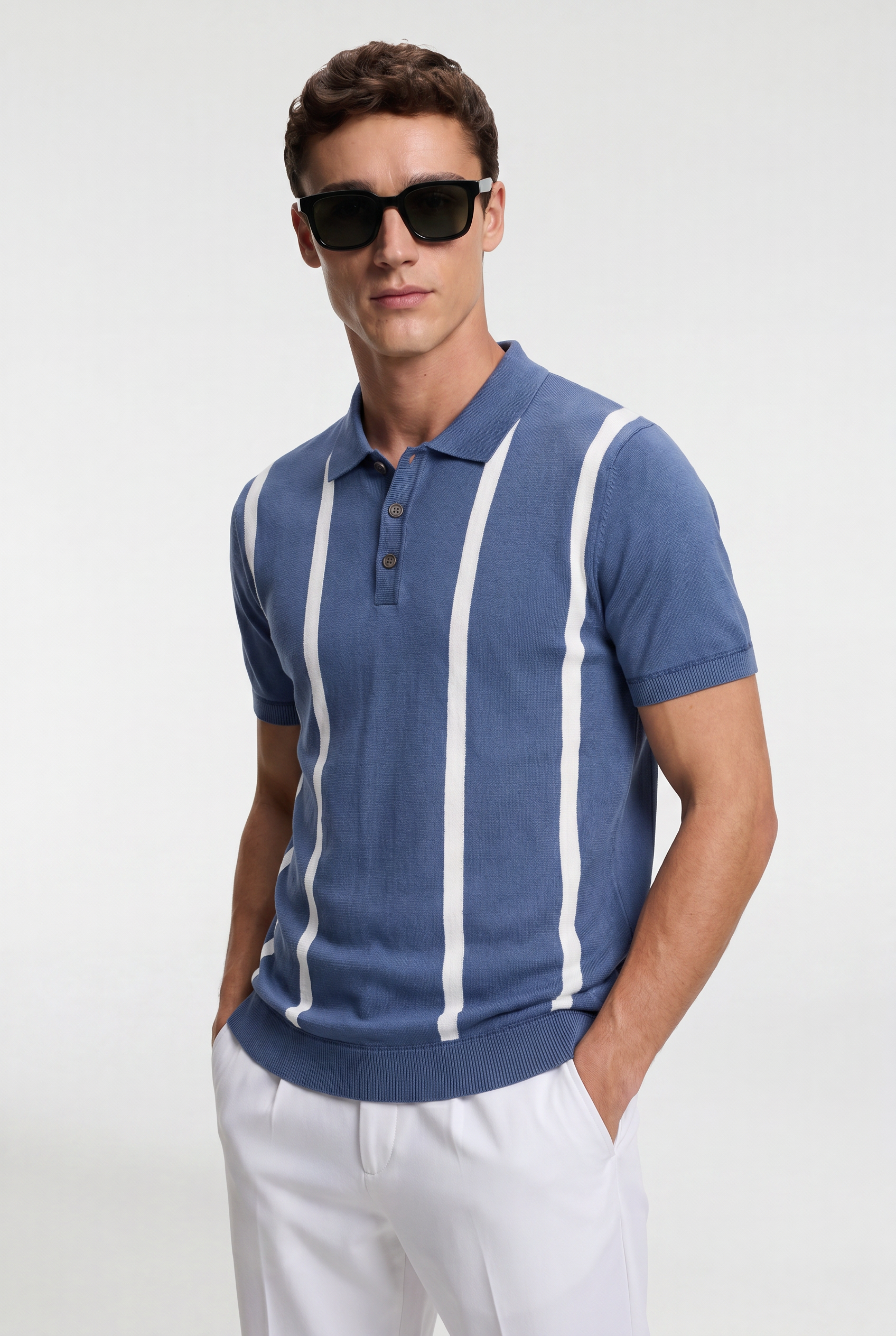 Men's Bold Stripe Knit Polo Shirt