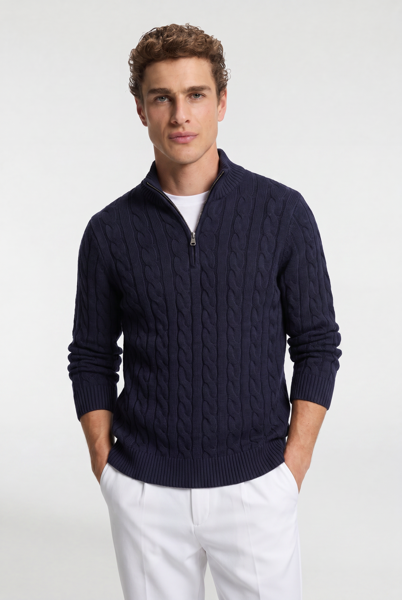 Men's Cable Knit Half-Zip Jumper