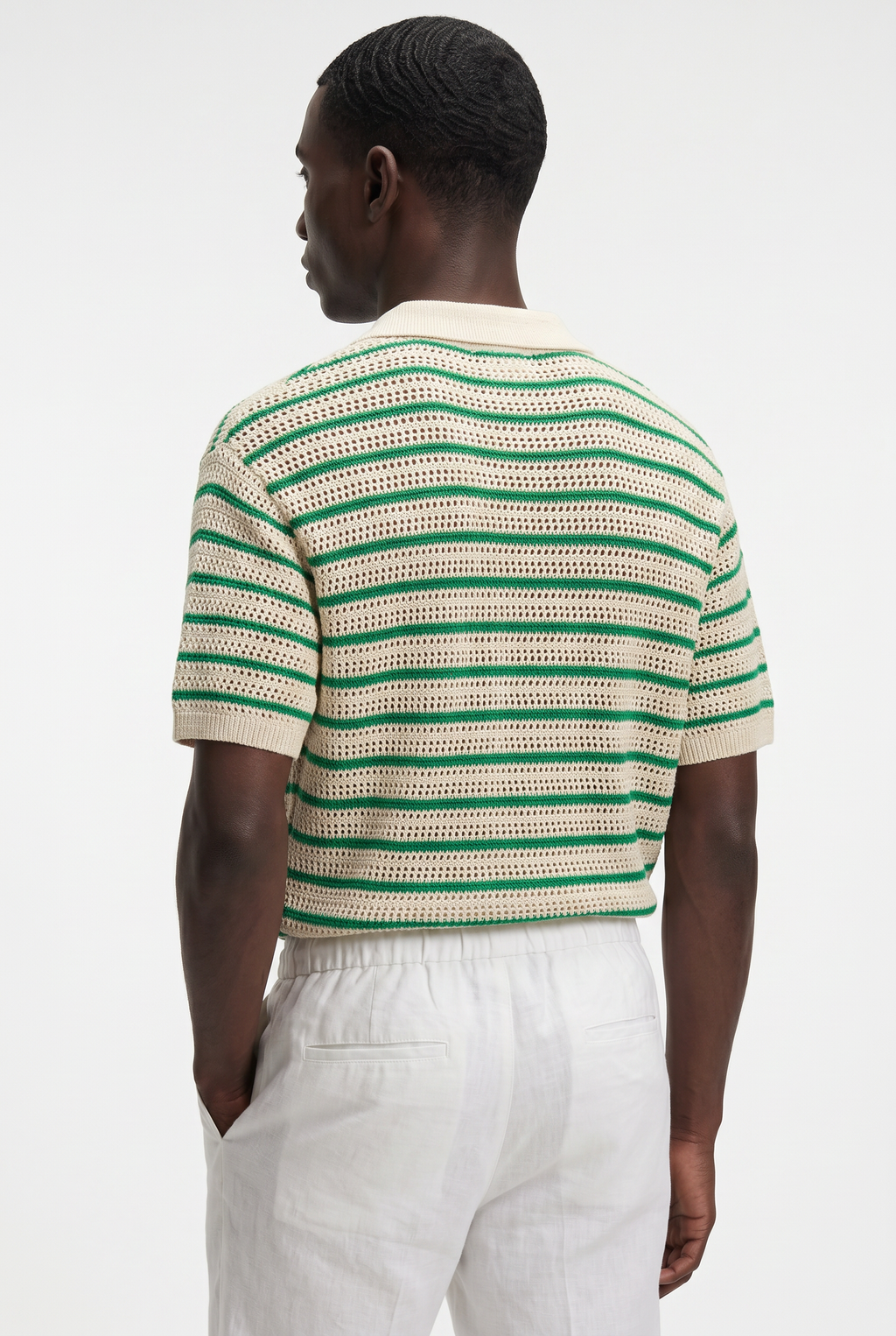 Men's Striped Crochet Knit Shirt