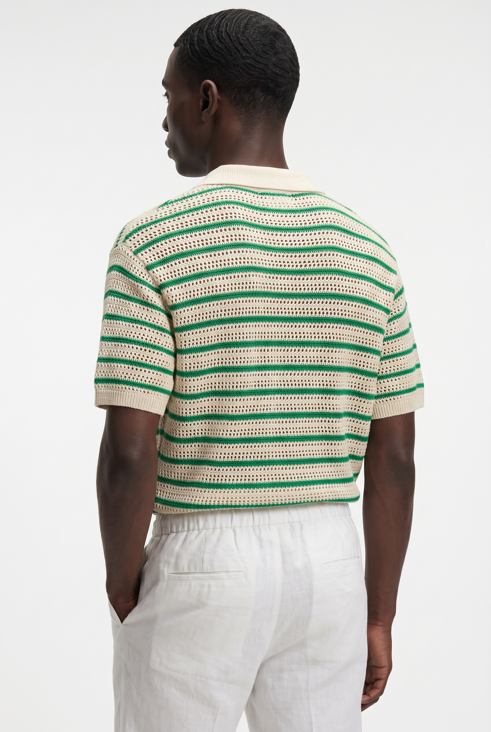 Men's Striped Crochet Knit Shirt