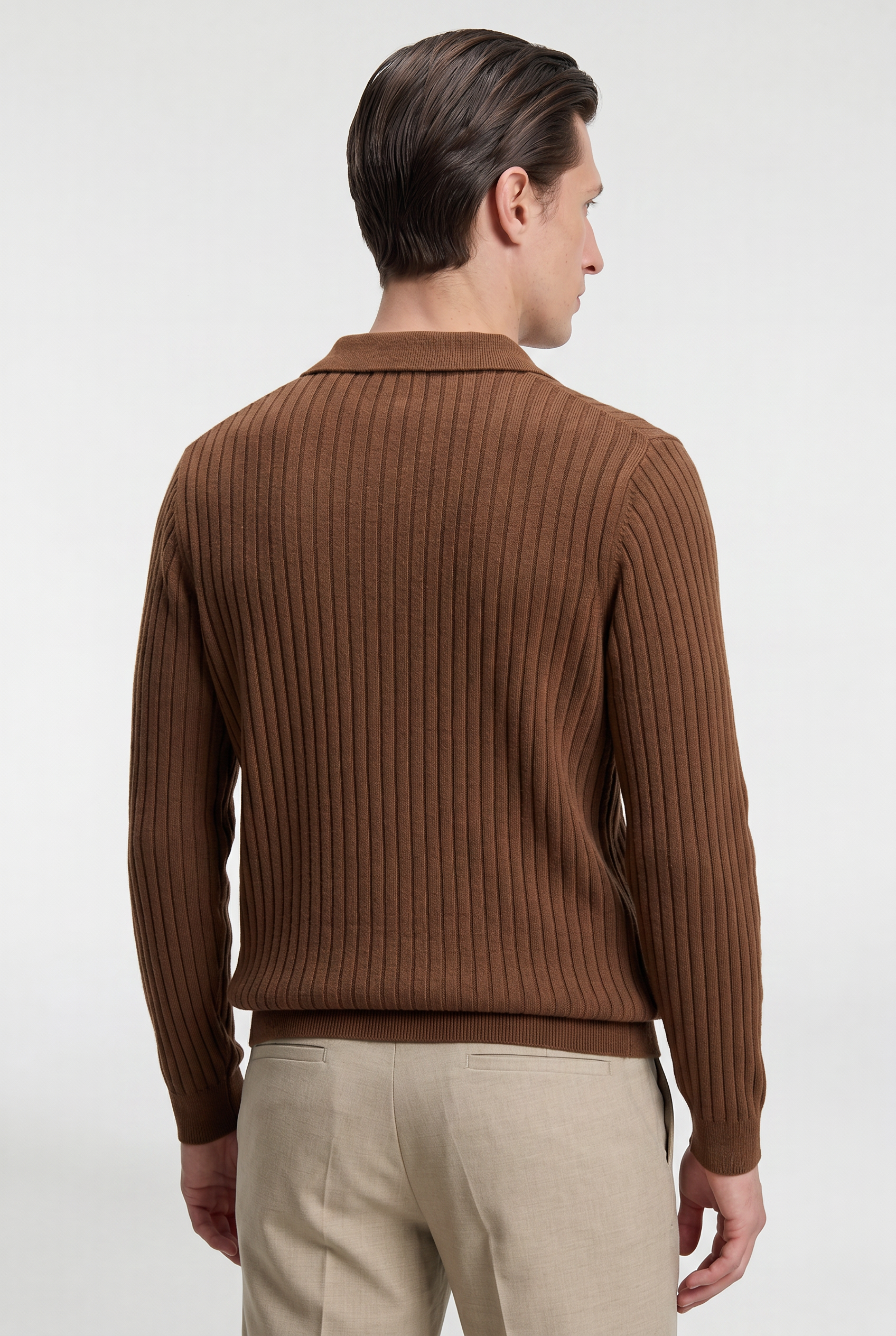 Men’s Ribbed Knit Polo – Long Sleeve
